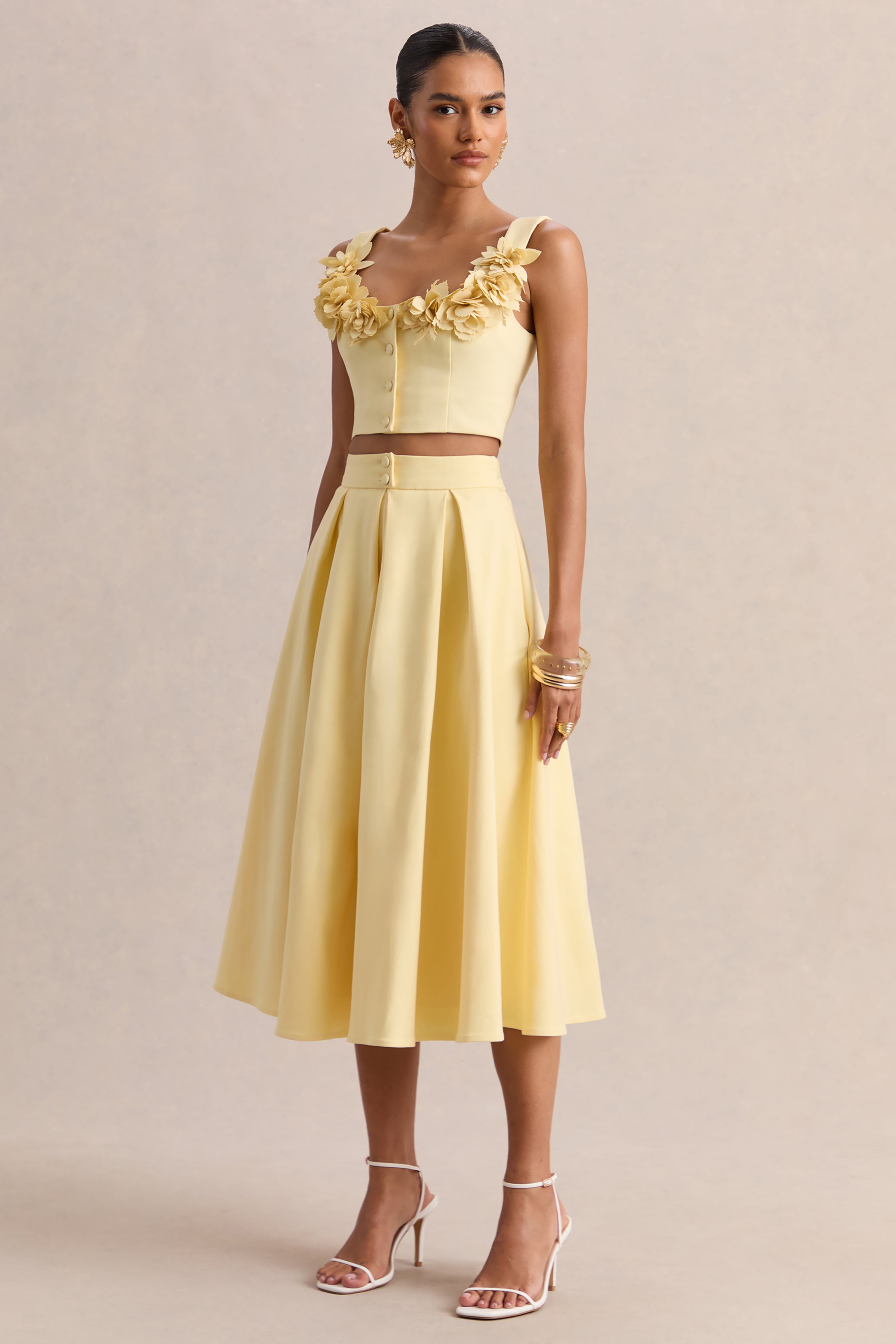 Joy | Lemon A-Line Midi Skirt-Sowoom