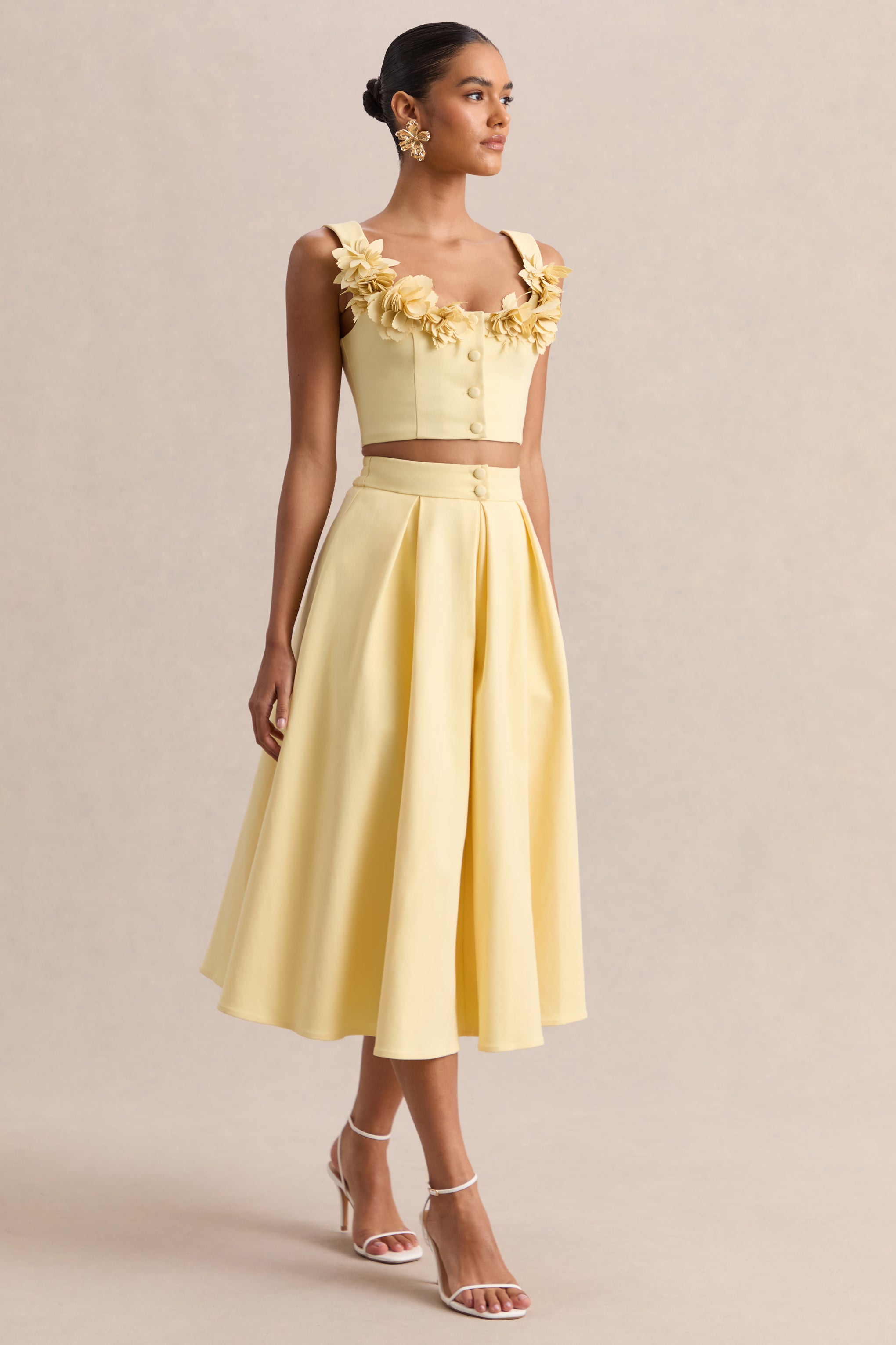 Joy | Lemon A-Line Midi Skirt-Sowoom