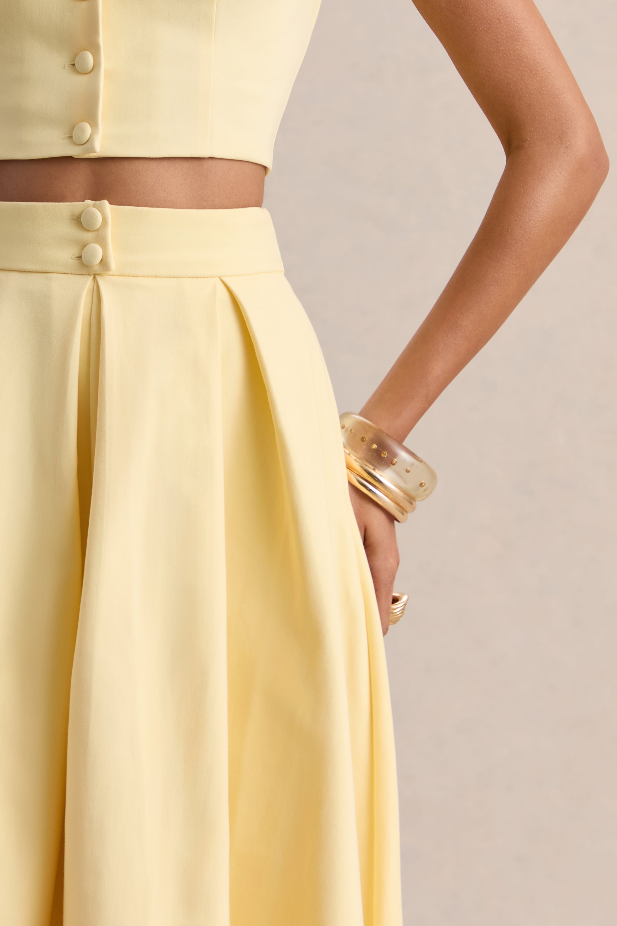 Joy | Lemon A-Line Midi Skirt-Sowoom