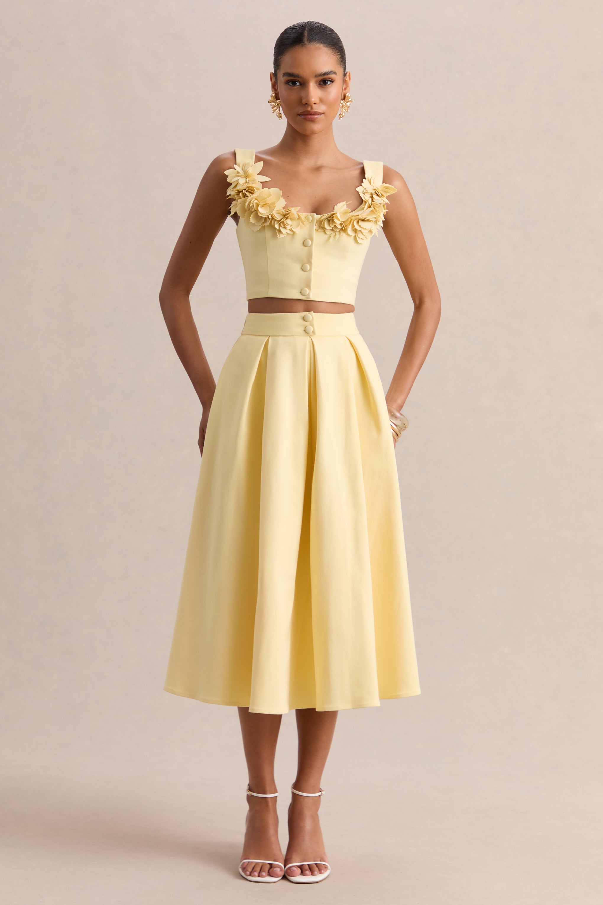 Joy | Lemon A-Line Midi Skirt-Sowoom