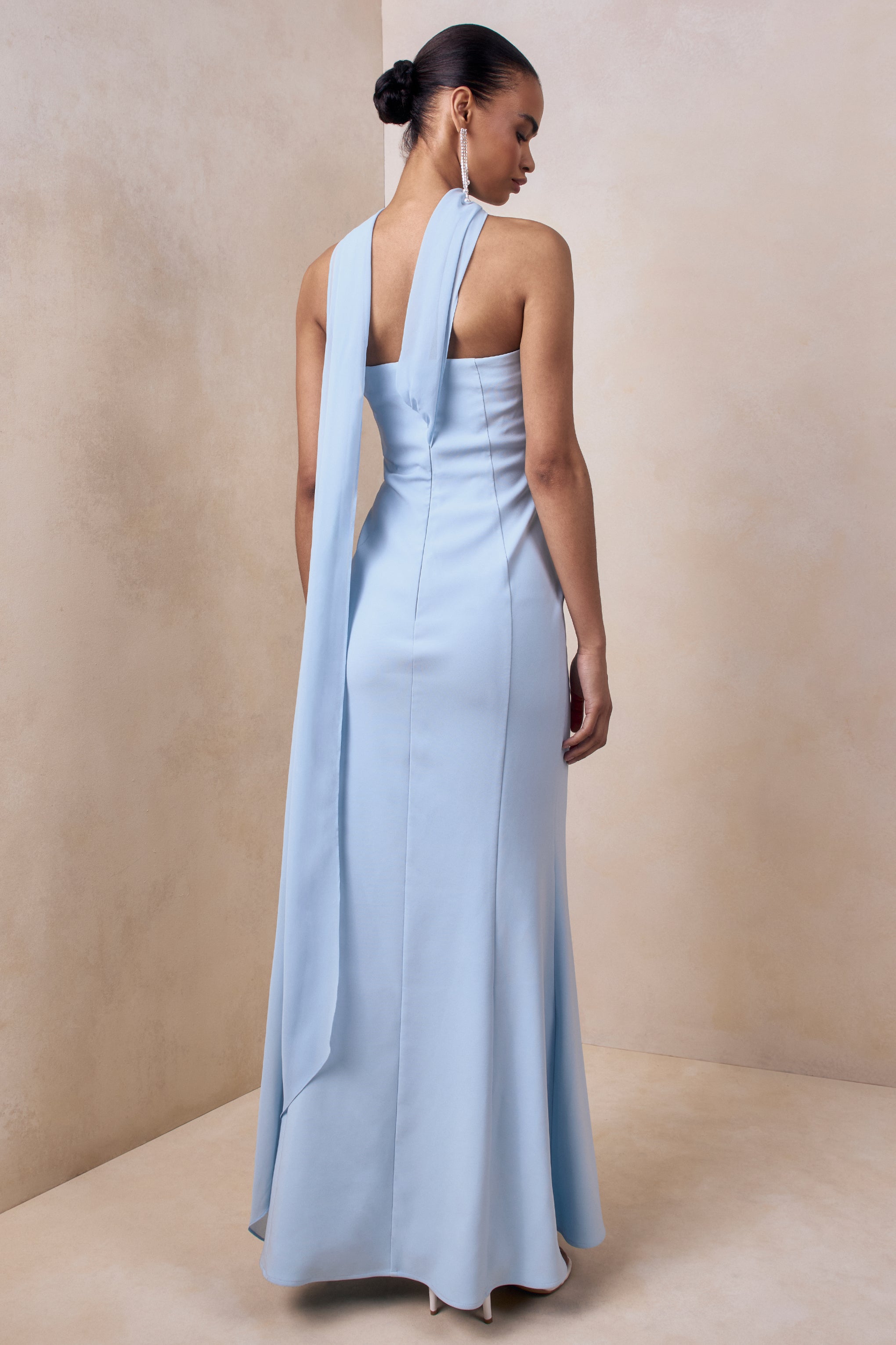 Nerissa | Light Blue Bandeau Maxi Dress With Scarf-Sowoom