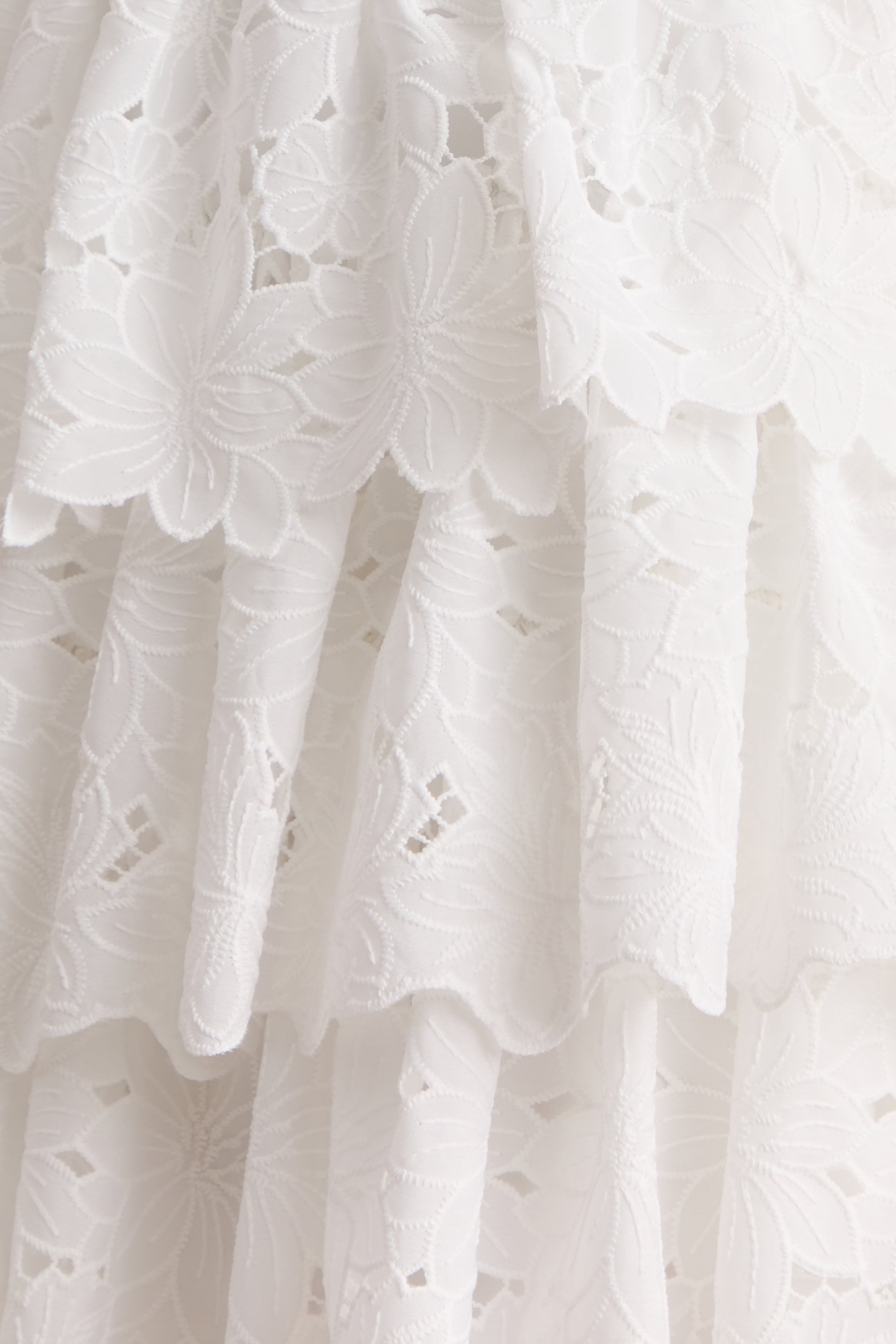 Winona | White Lace Square-Neck Mini Dress With Ruffled Detailing-Sowoom