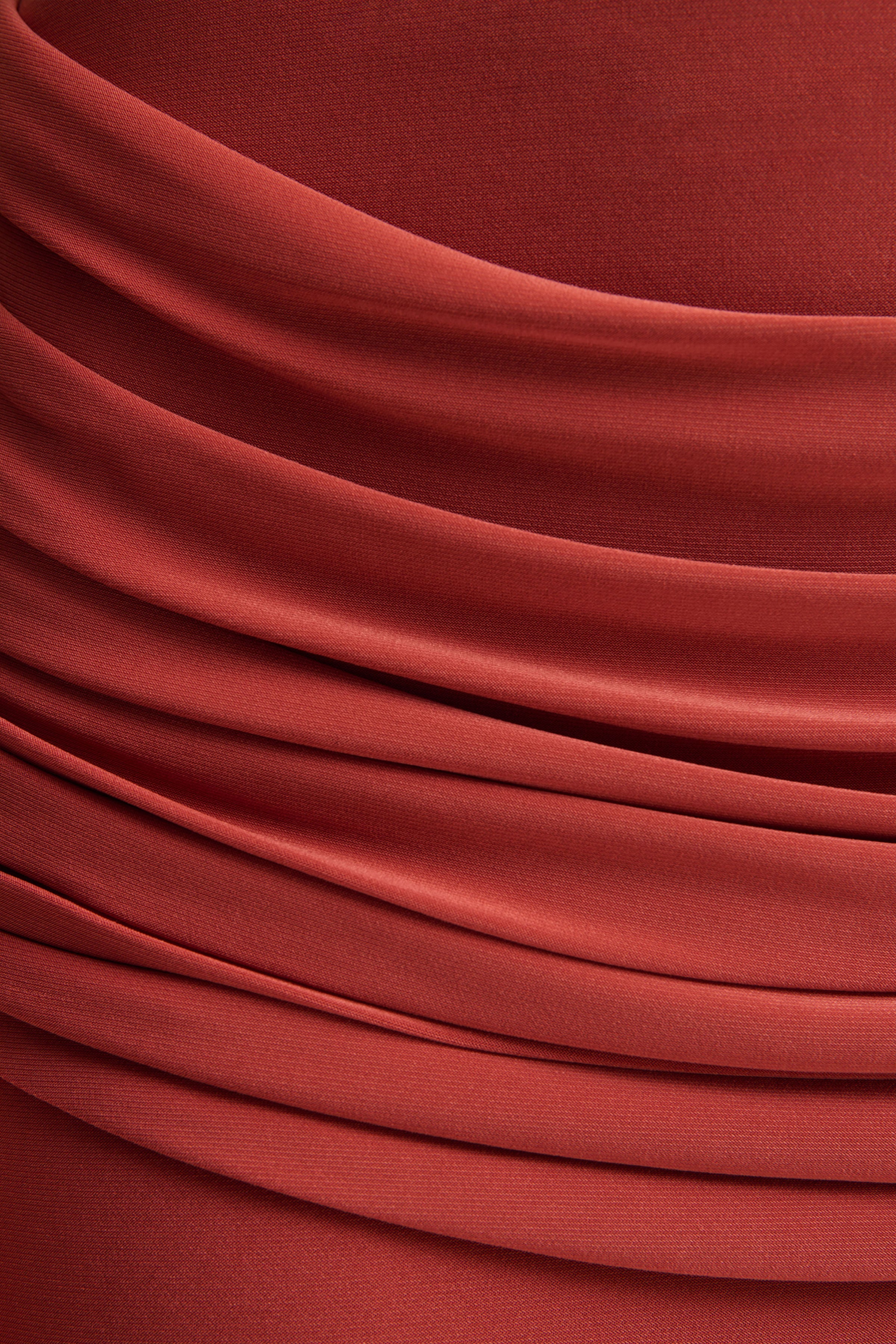 Graciella | Rust Bandeau Maxi Dress With Draped Detailing And Scarf-Sowoom