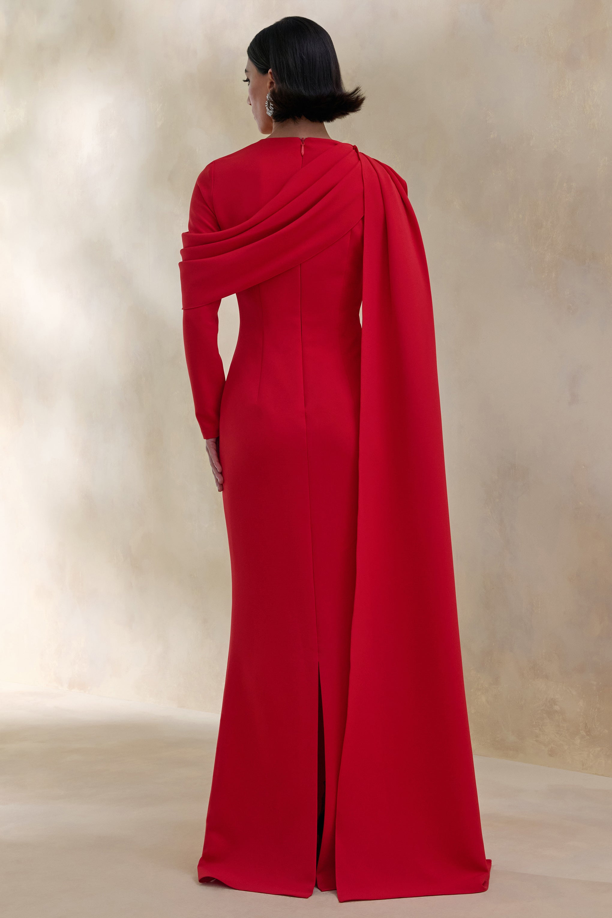 Heliora | Red V-Neck Maxi Dress With Sash And Draped-Detail-Sowoom