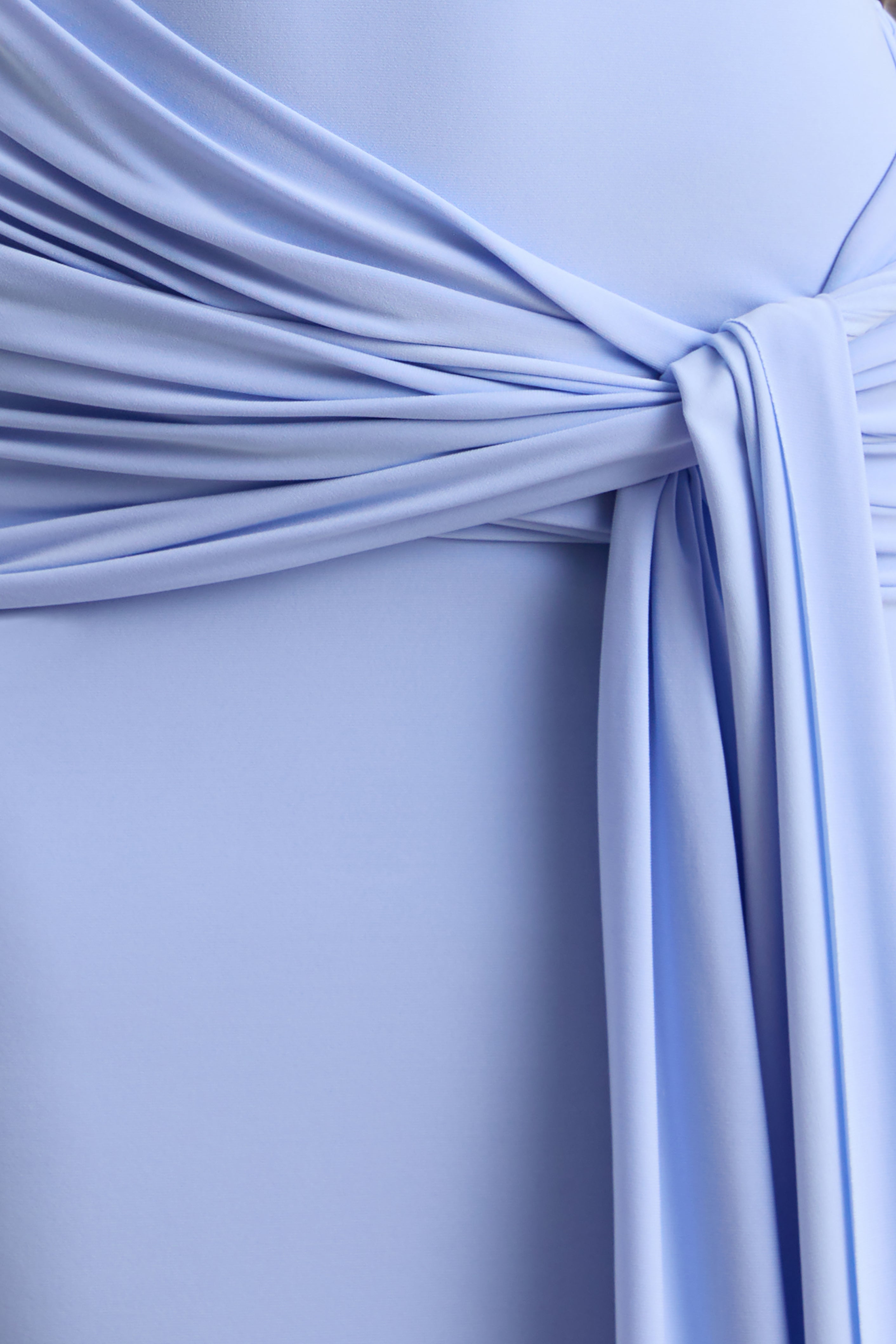 Lienna | Powder Blue Scoop-Neck Maxi Dress With Gathered-Detail And Sash-Sowoom