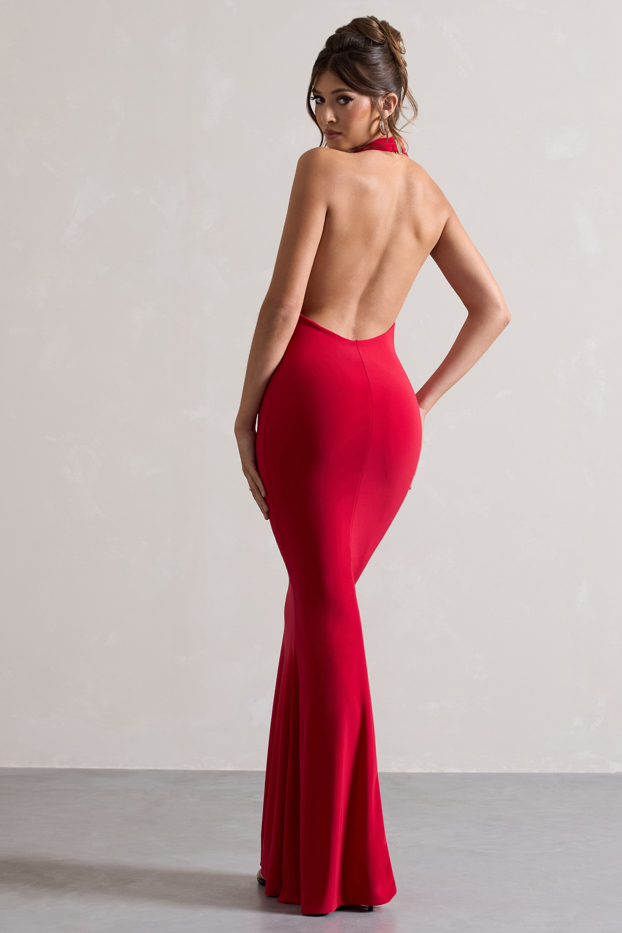 Milani | Red Backless Cowl Neck Fishtail Maxi Dress-Sowoom