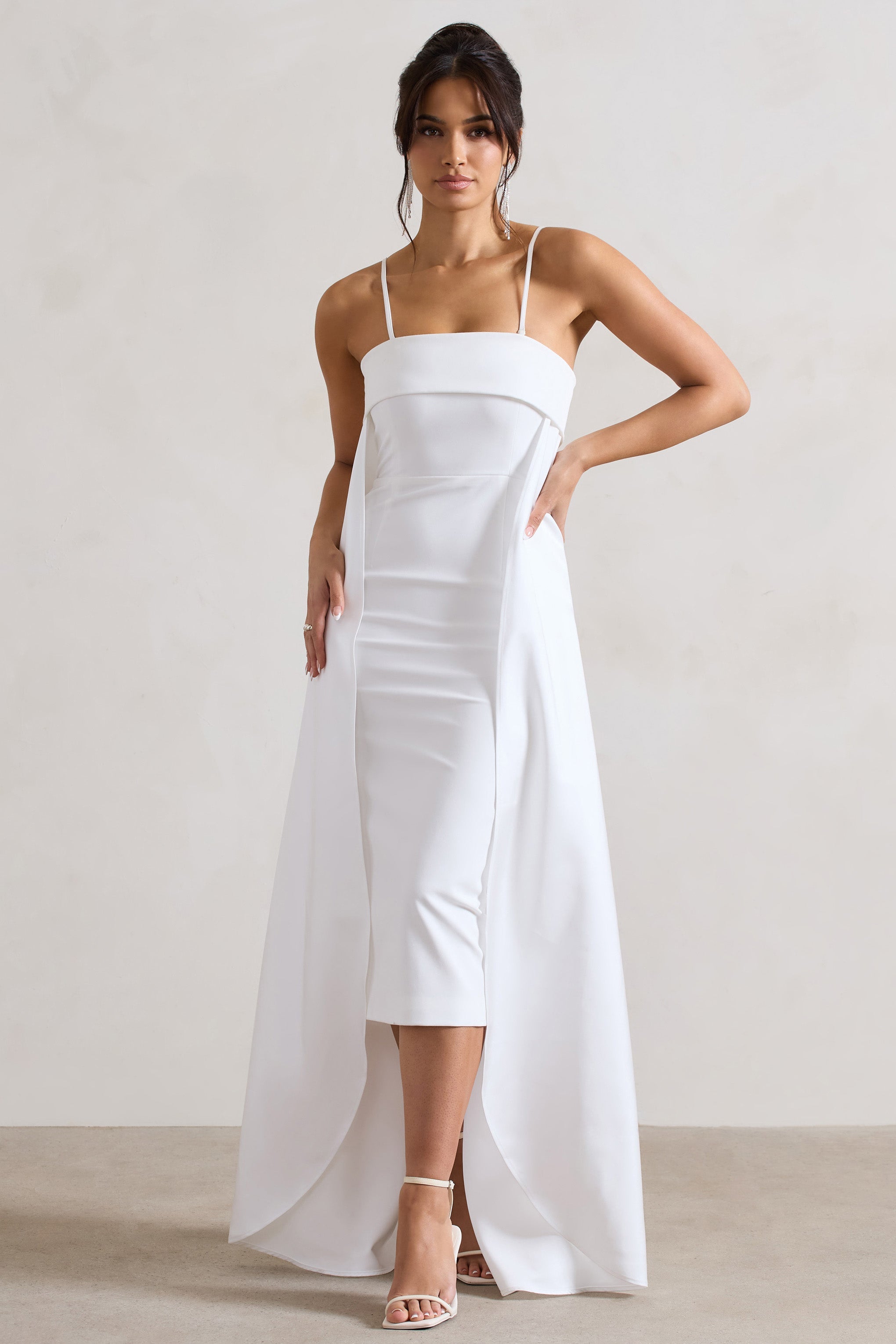 Save The Date | Cream Bandeau Midi Dress With Train-Sowoom
