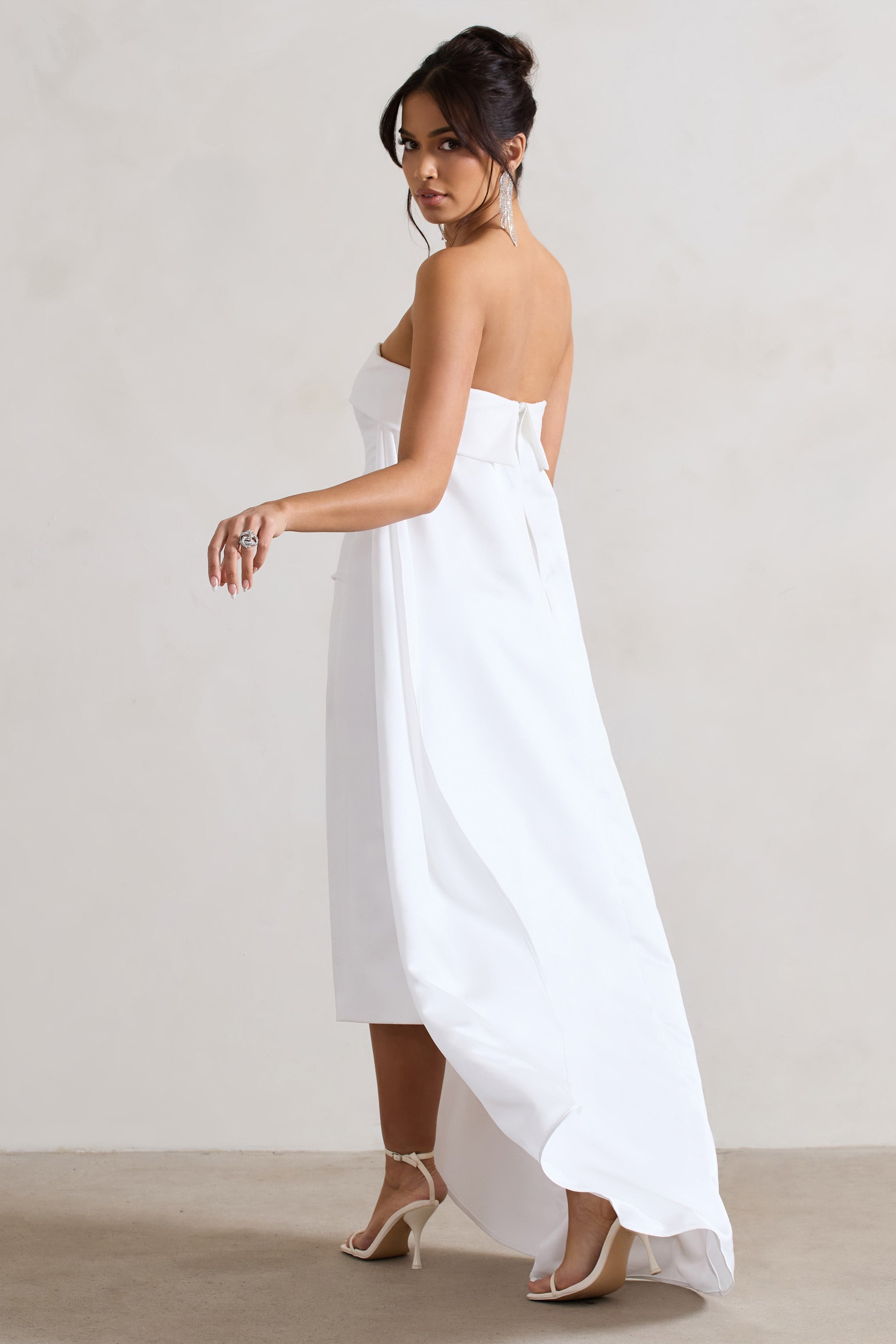 Save The Date | Cream Bandeau Midi Dress With Train-Sowoom