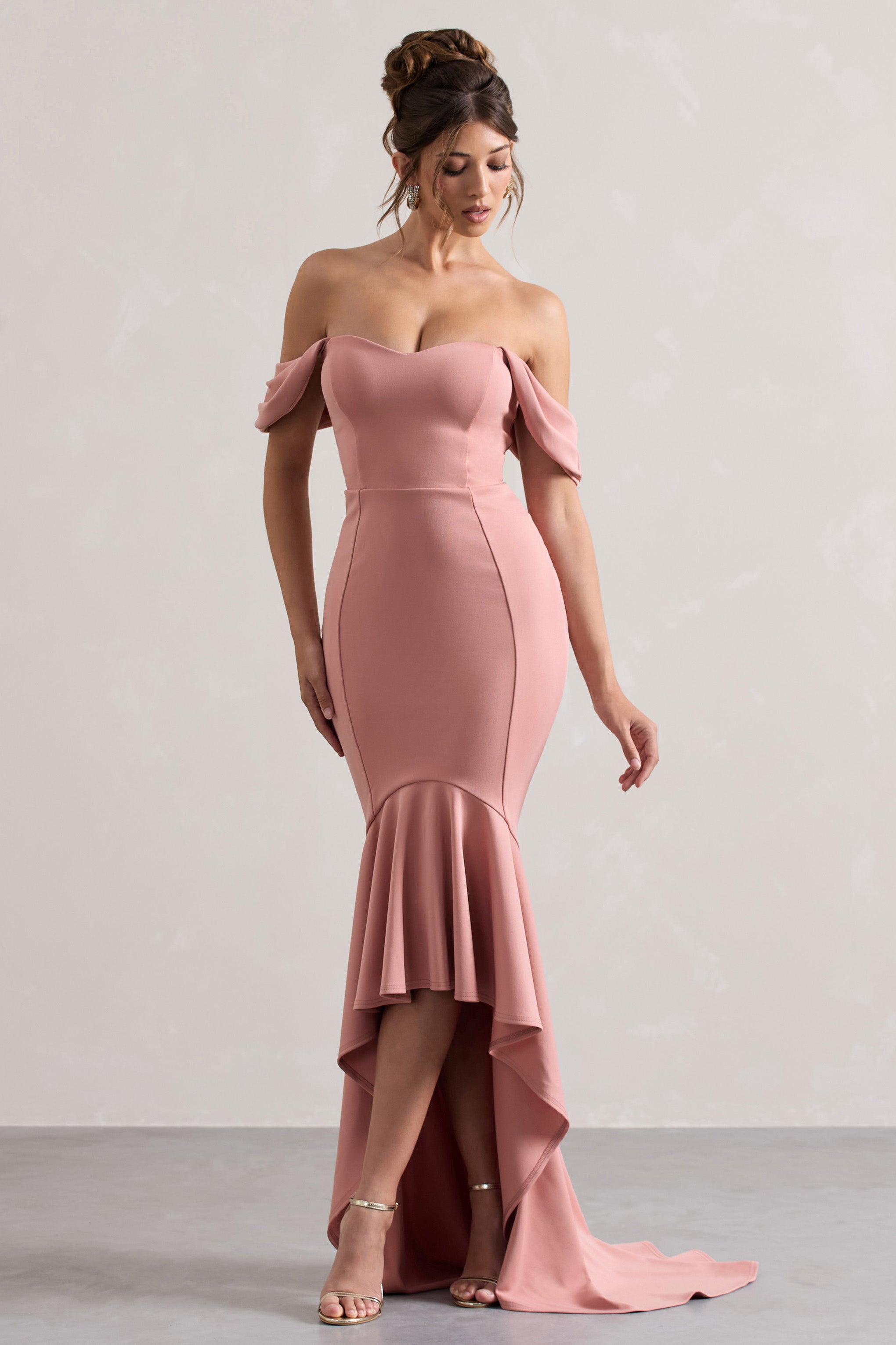 Cotillion | Blush Sweetheart High-Low Maxi Dress With Ruffle Hem-Sowoom