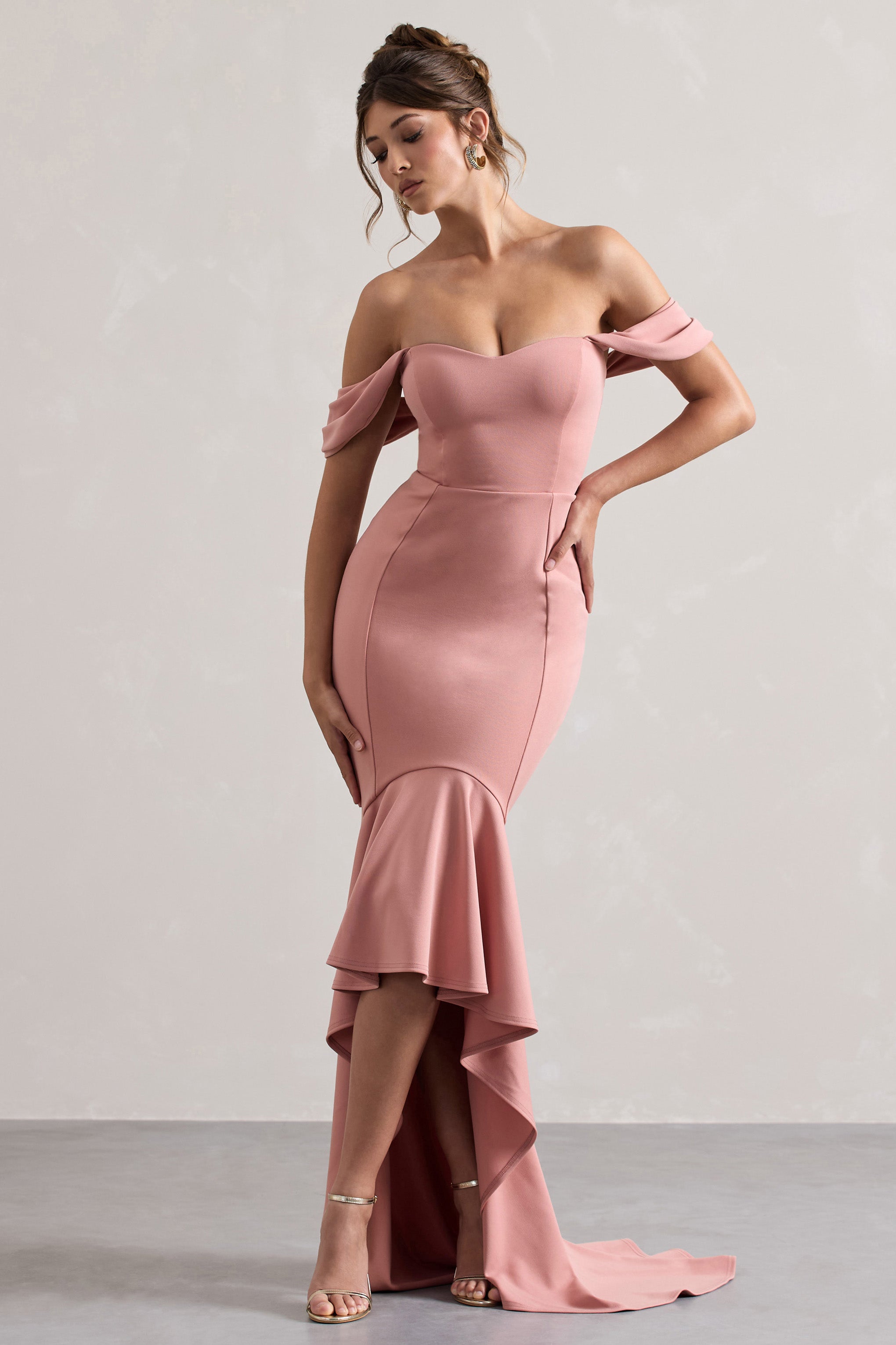 Cotillion | Blush Sweetheart High-Low Maxi Dress With Ruffle Hem-Sowoom