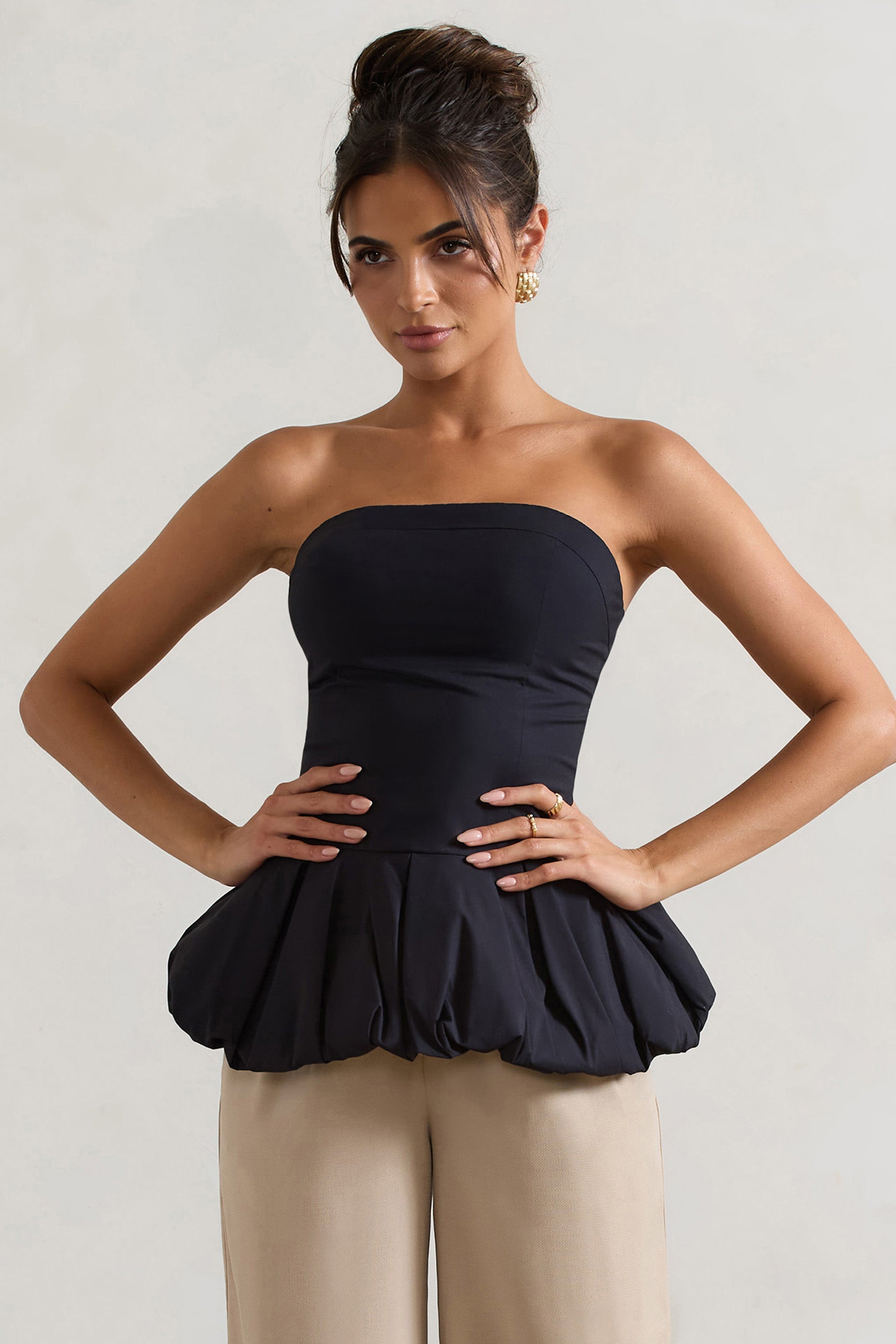Roll With It | Black Bandeau Ruffle Top-Sowoom