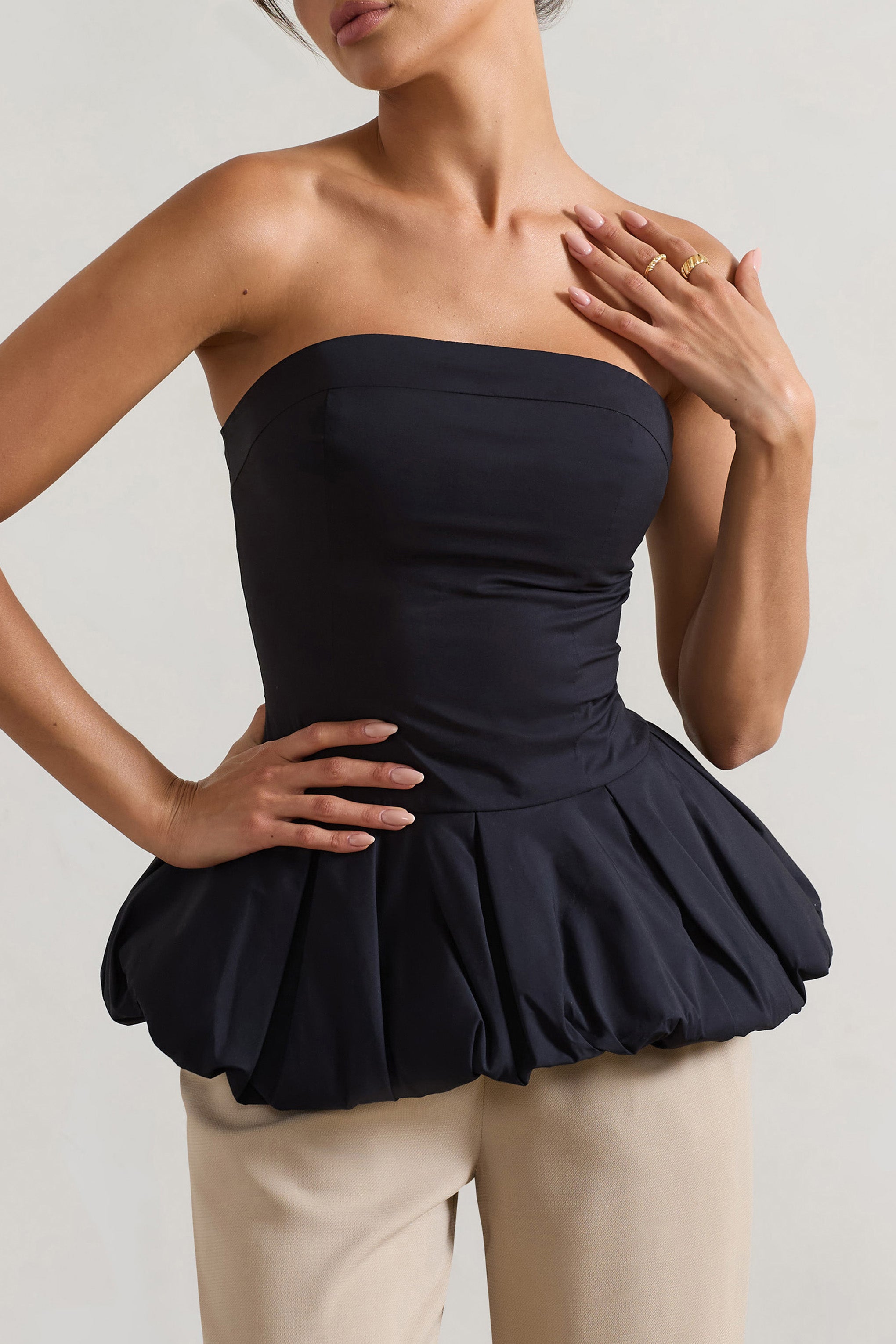 Roll With It | Black Bandeau Ruffle Top-Sowoom