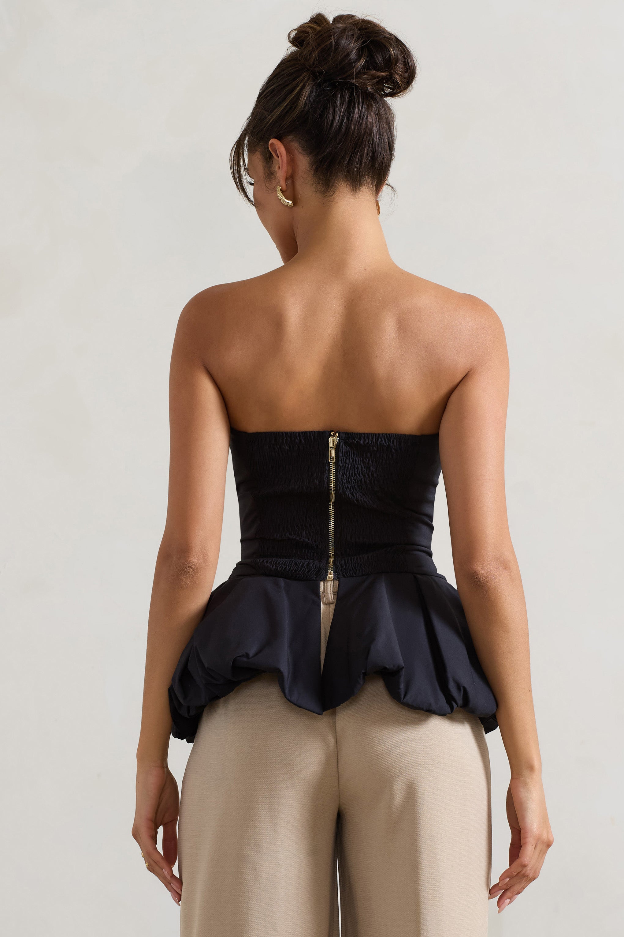 Roll With It | Black Bandeau Ruffle Top-Sowoom