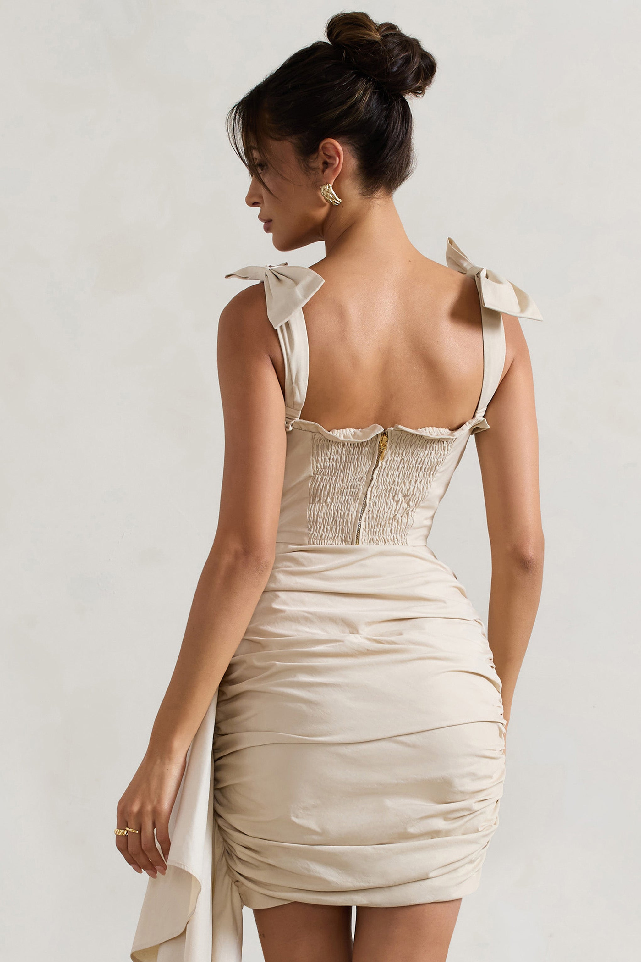 Valentine | Ivory Ruffled Corset Top With Tie Straps-Sowoom