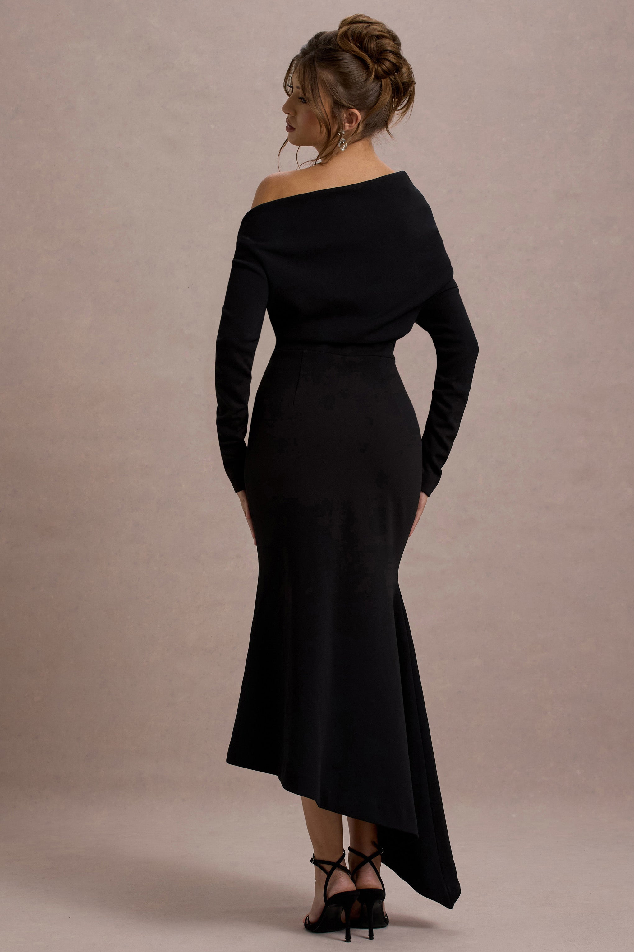 Lou | Black One-Shoulder Asymmetric Maxi Dress-Sowoom
