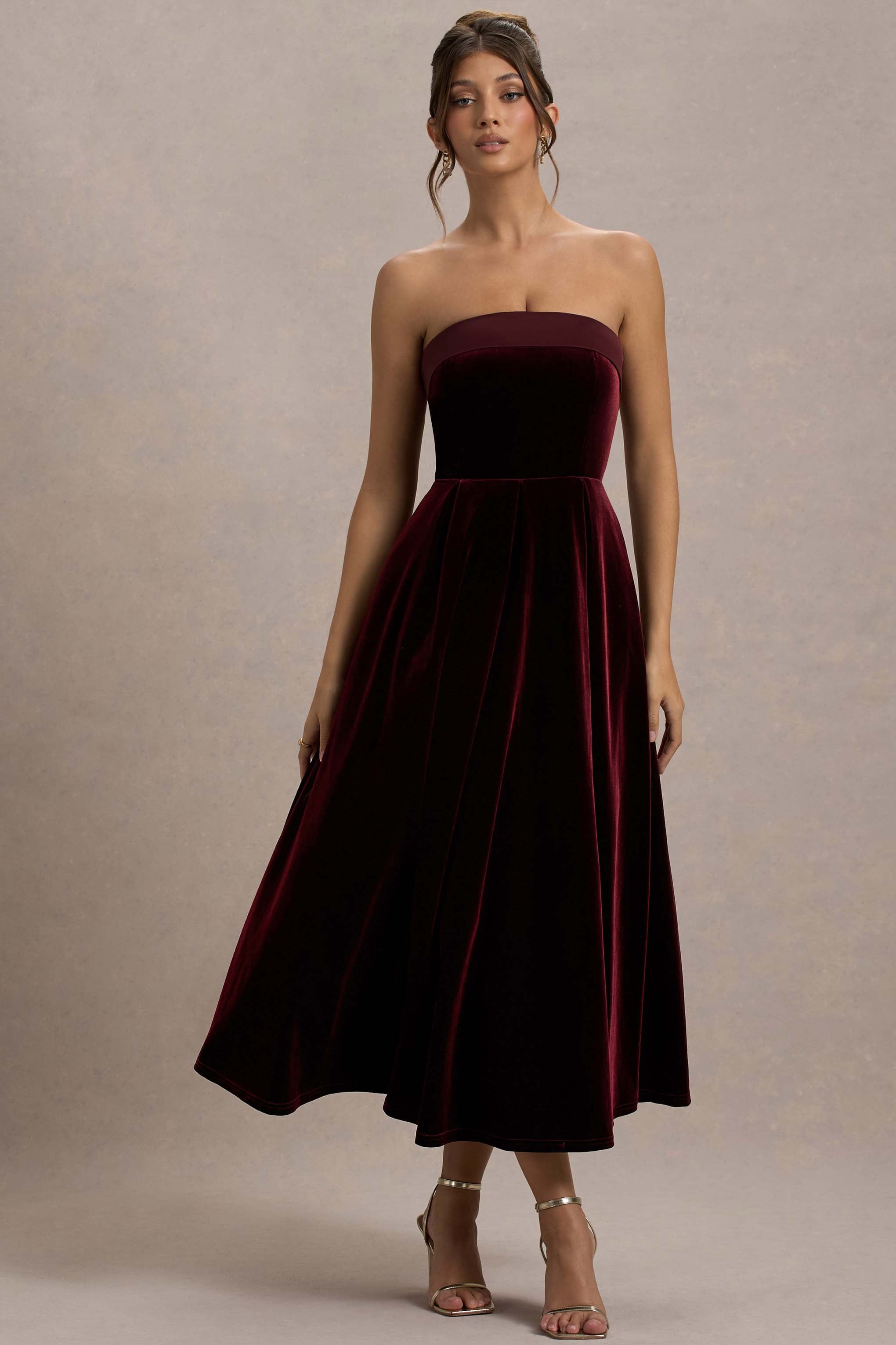 Delray | Port Velvet Bandeau Midi Dress-Sowoom