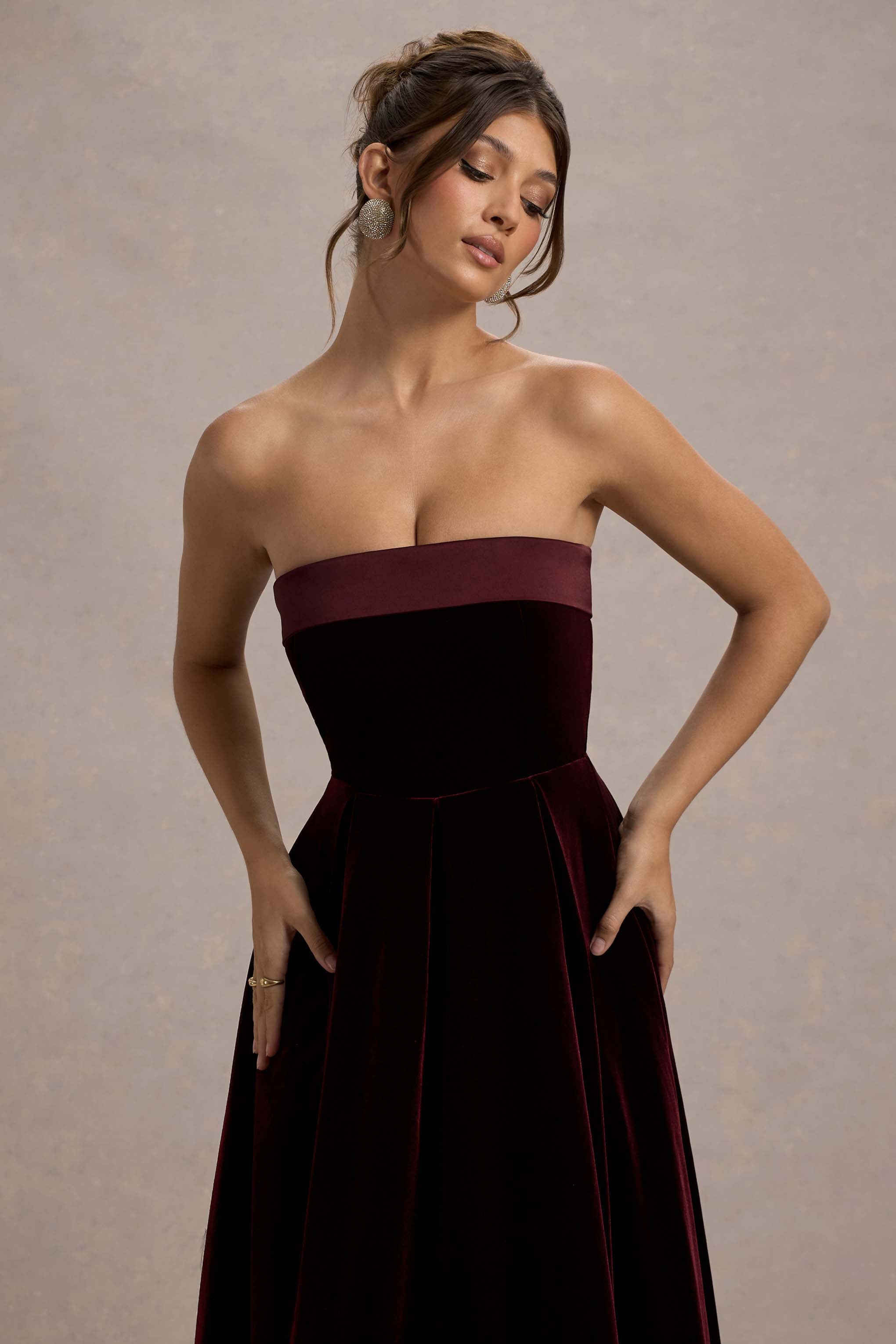 Delray | Port Velvet Bandeau Midi Dress-Sowoom