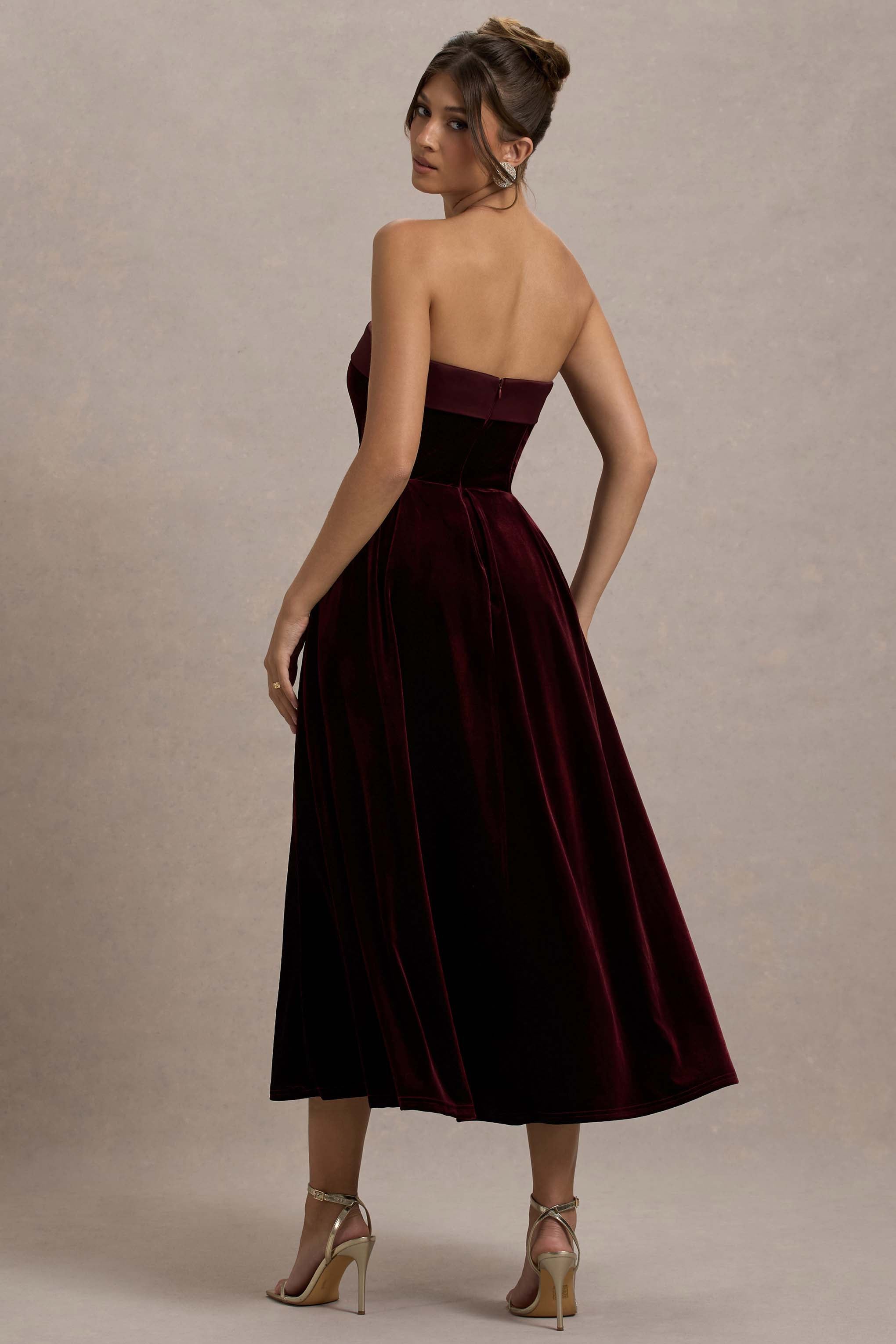 Delray | Port Velvet Bandeau Midi Dress-Sowoom