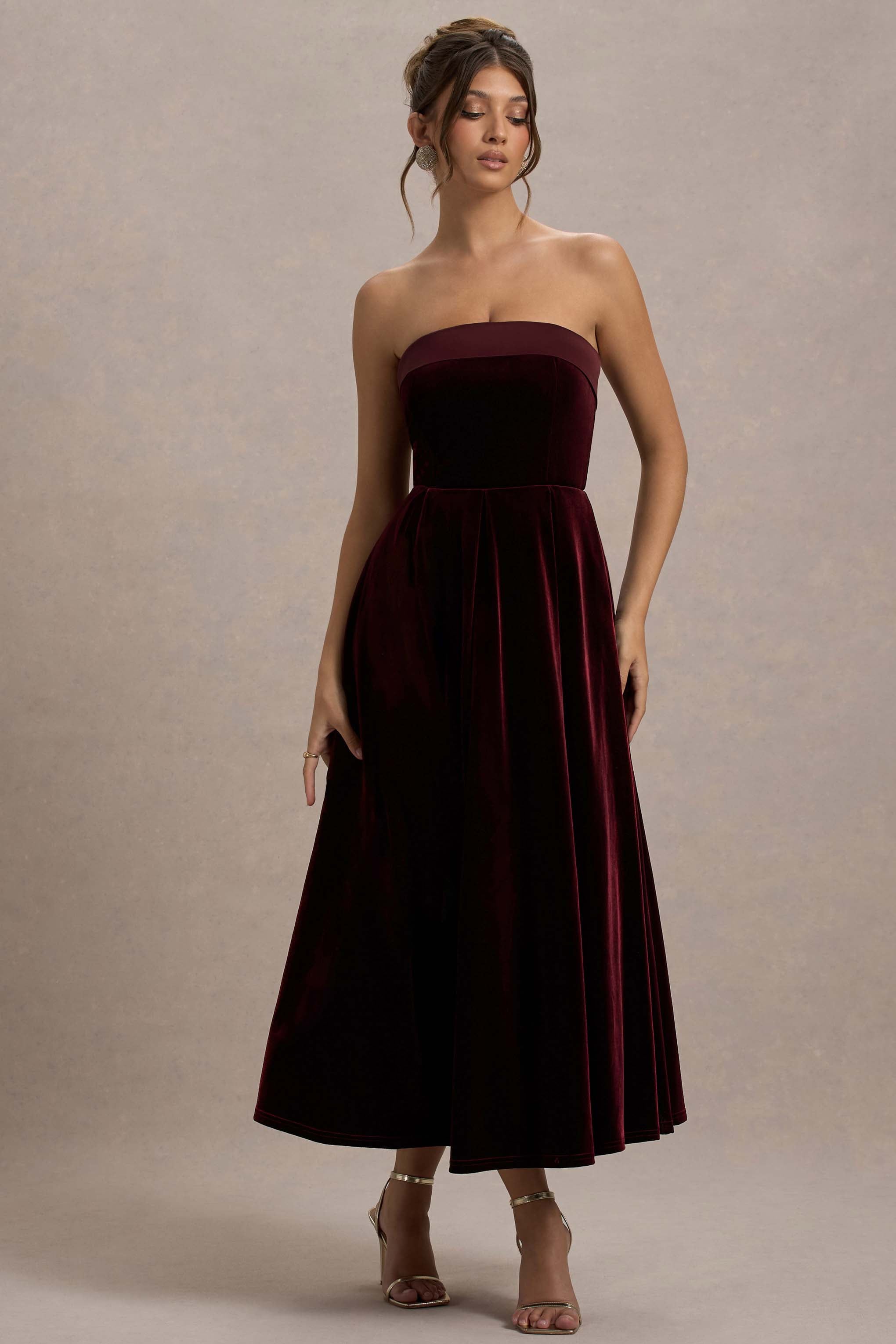Delray | Port Velvet Bandeau Midi Dress-Sowoom