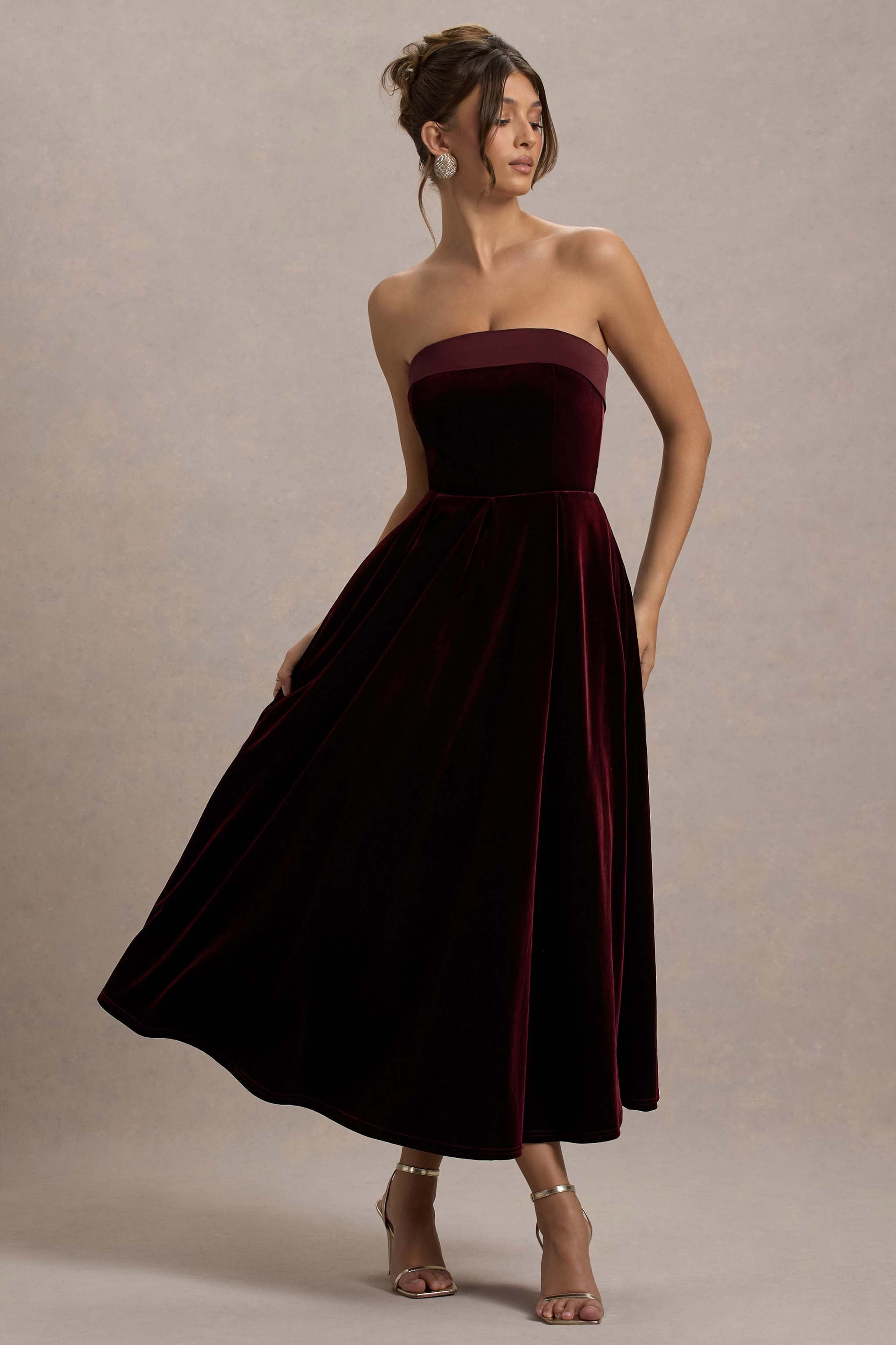 Delray | Port Velvet Bandeau Midi Dress-Sowoom