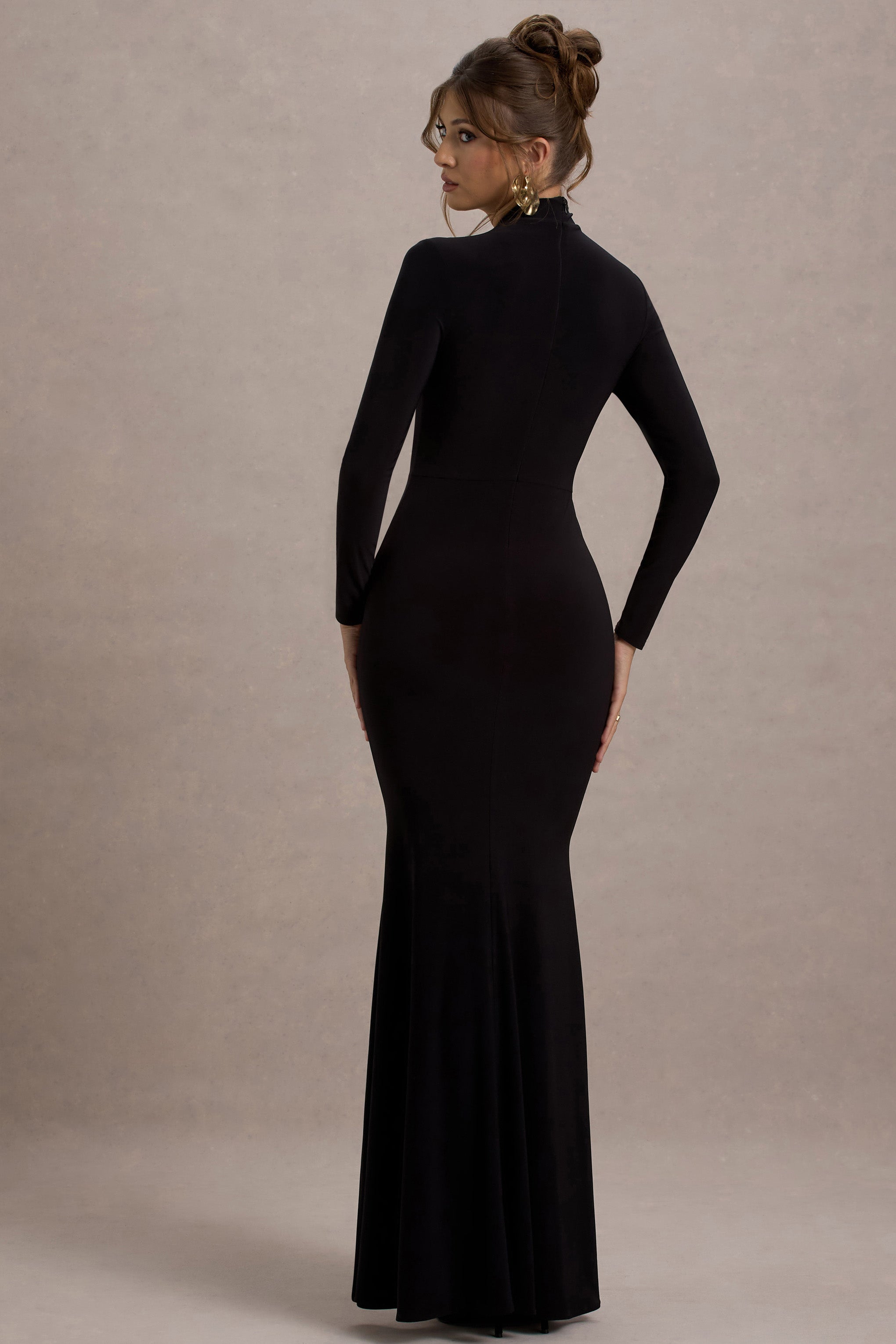 Tova | Black High-Neck Long-Sleeve Maxi Dress-Sowoom