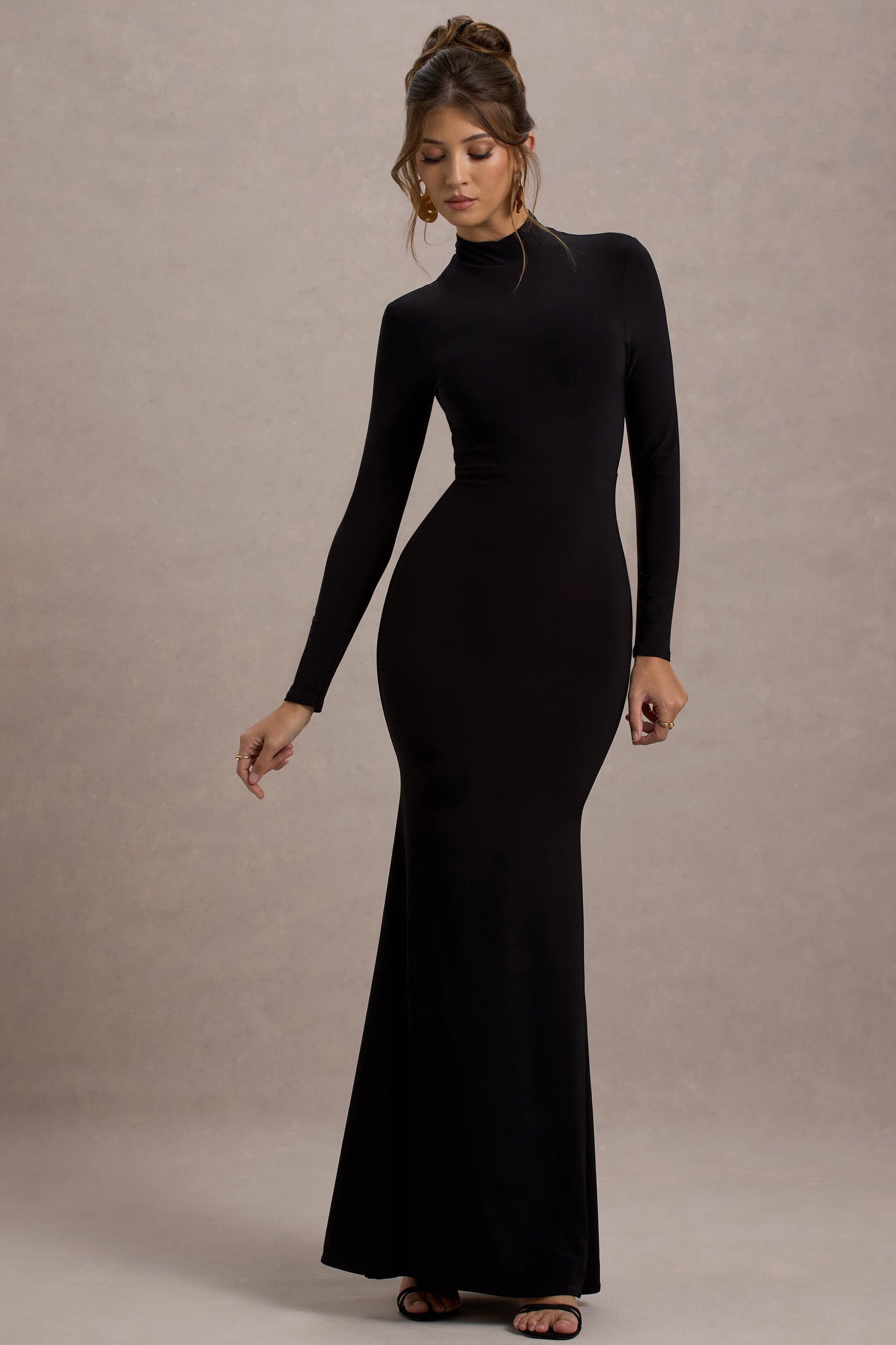 Tova | Black High-Neck Long-Sleeve Maxi Dress-Sowoom