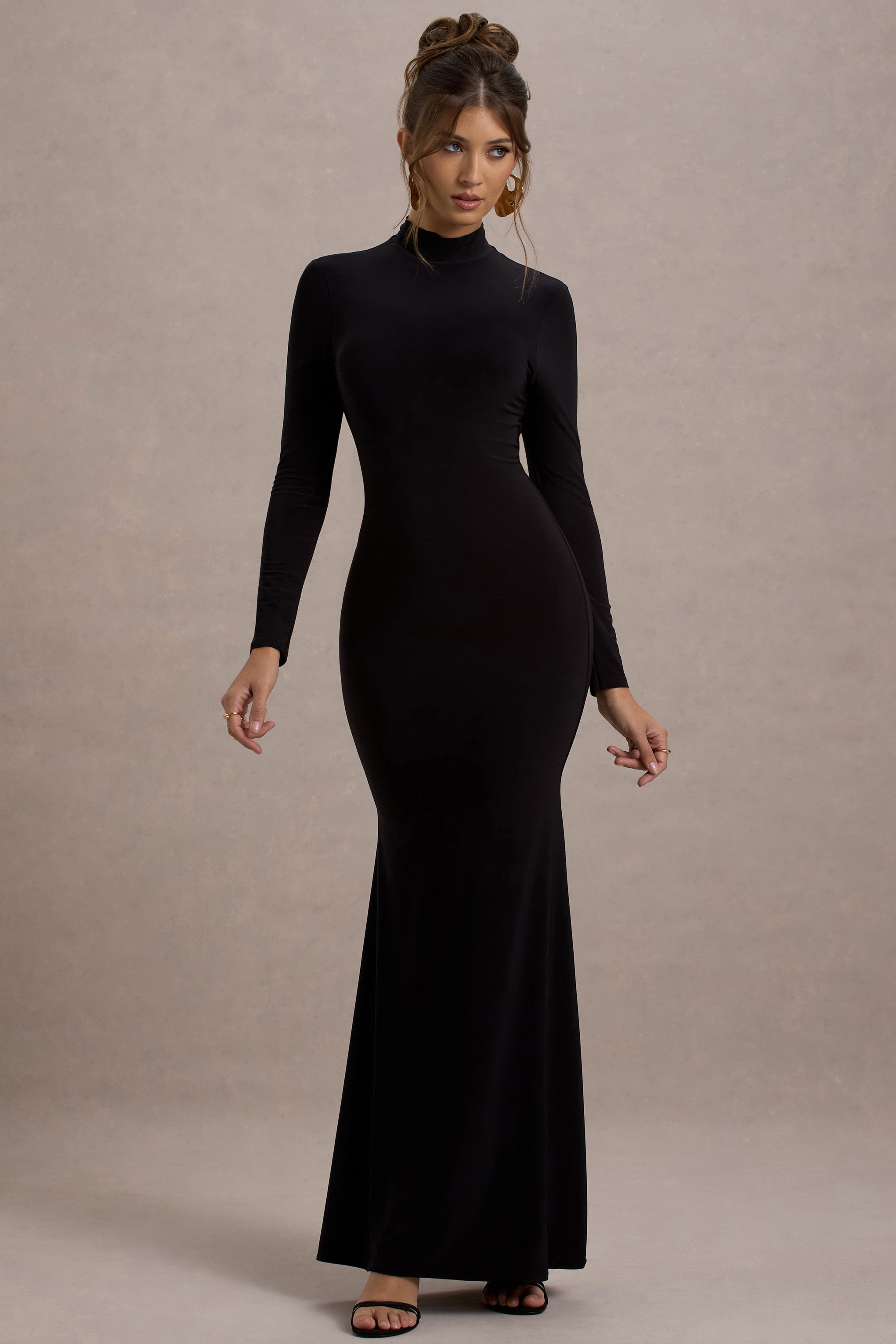 Tova | Black High-Neck Long-Sleeve Maxi Dress-Sowoom