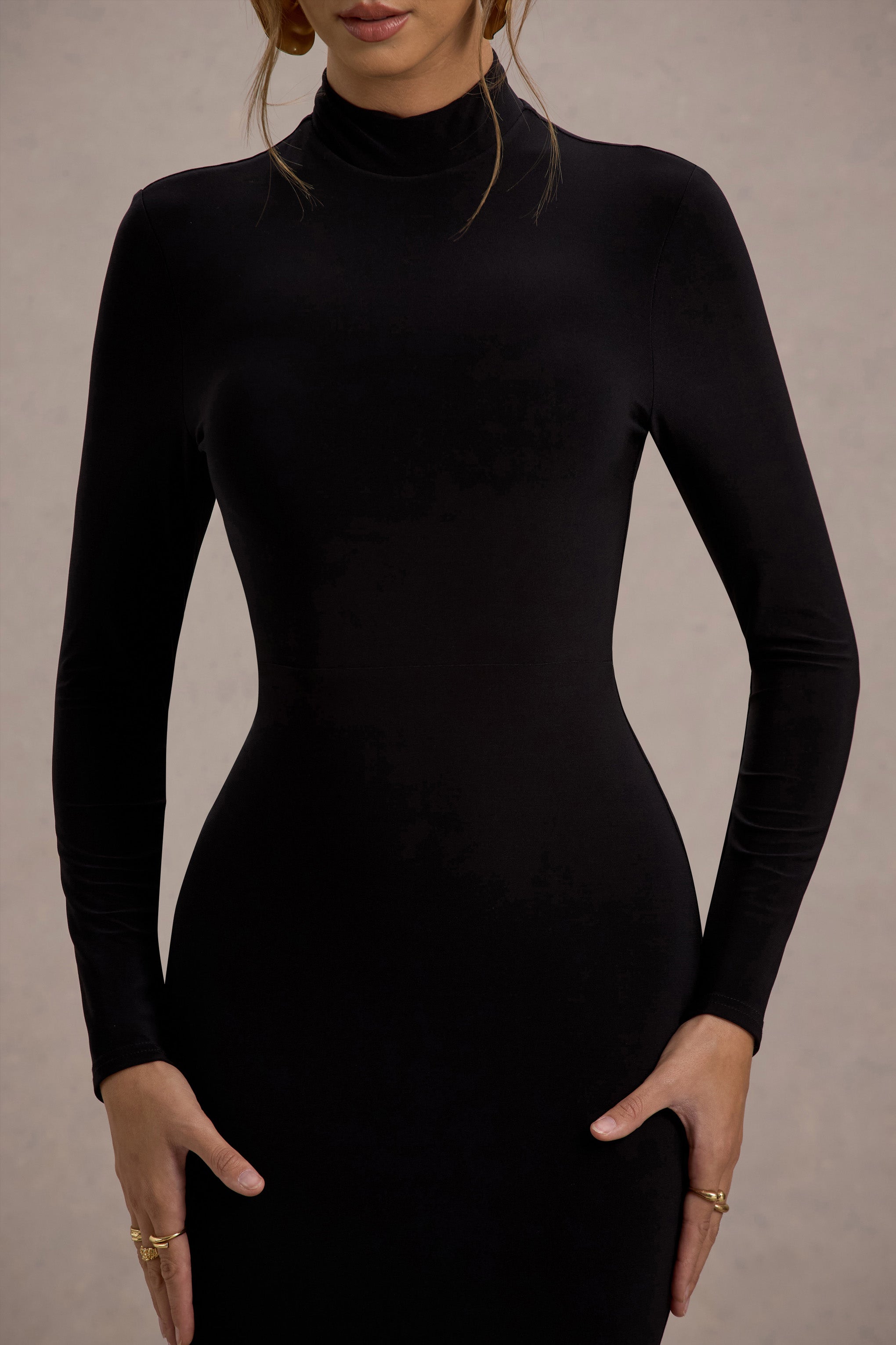 Tova | Black High-Neck Long-Sleeve Maxi Dress-Sowoom