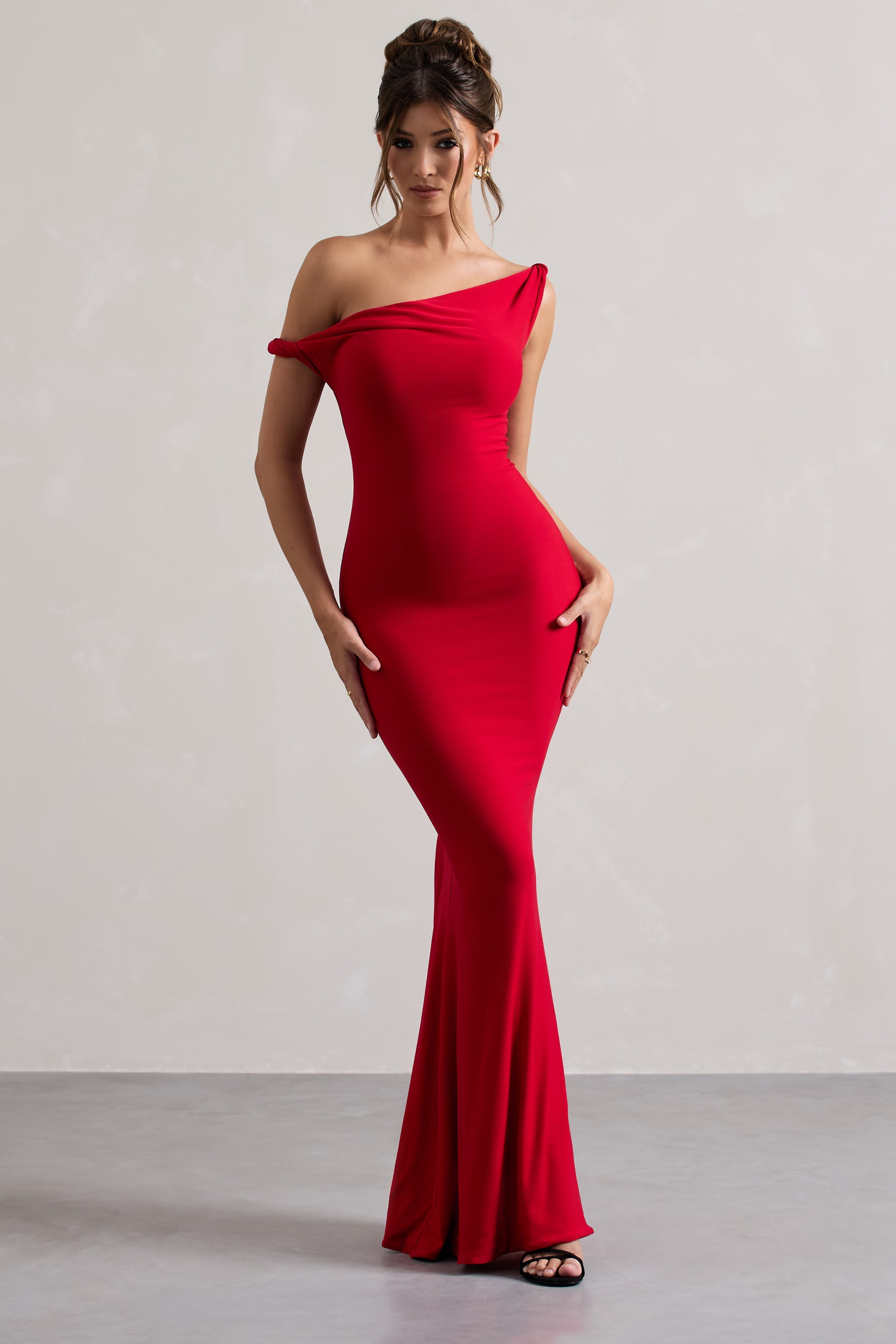 Lita | Red Twisted Asymmetric Maxi Dress-Sowoom