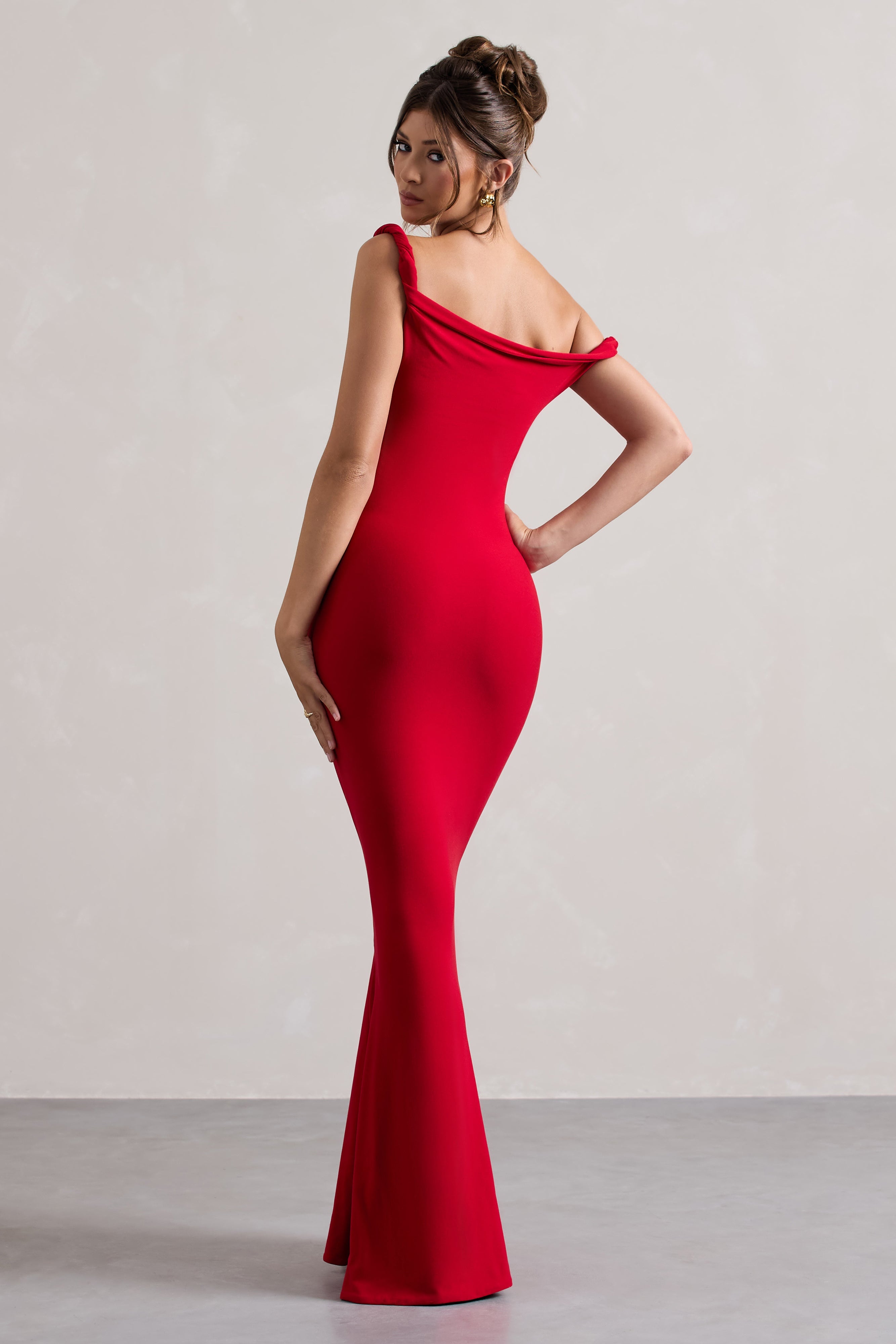 Lita | Red Twisted Asymmetric Maxi Dress-Sowoom