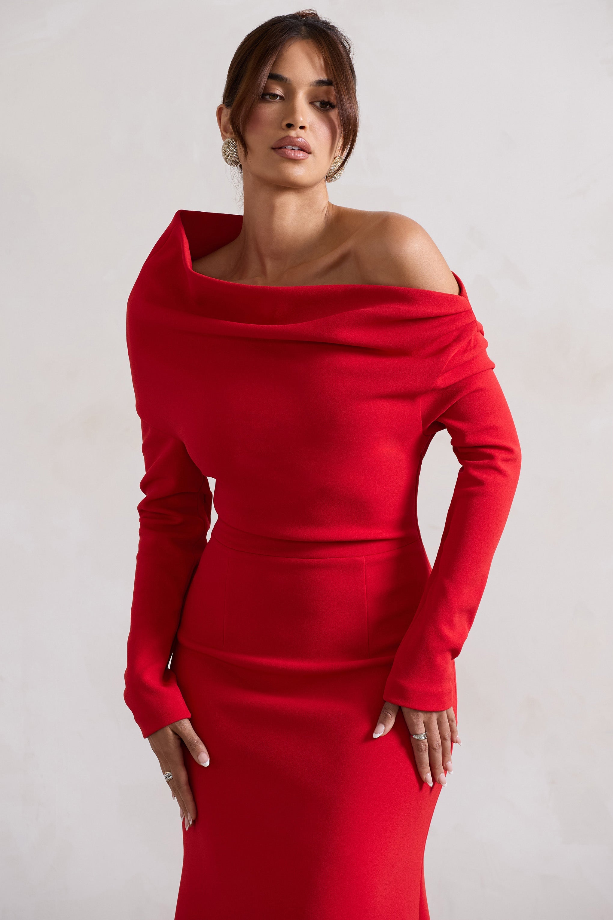 Lou | Red One-Shoulder Asymmetric Maxi Dress-Sowoom