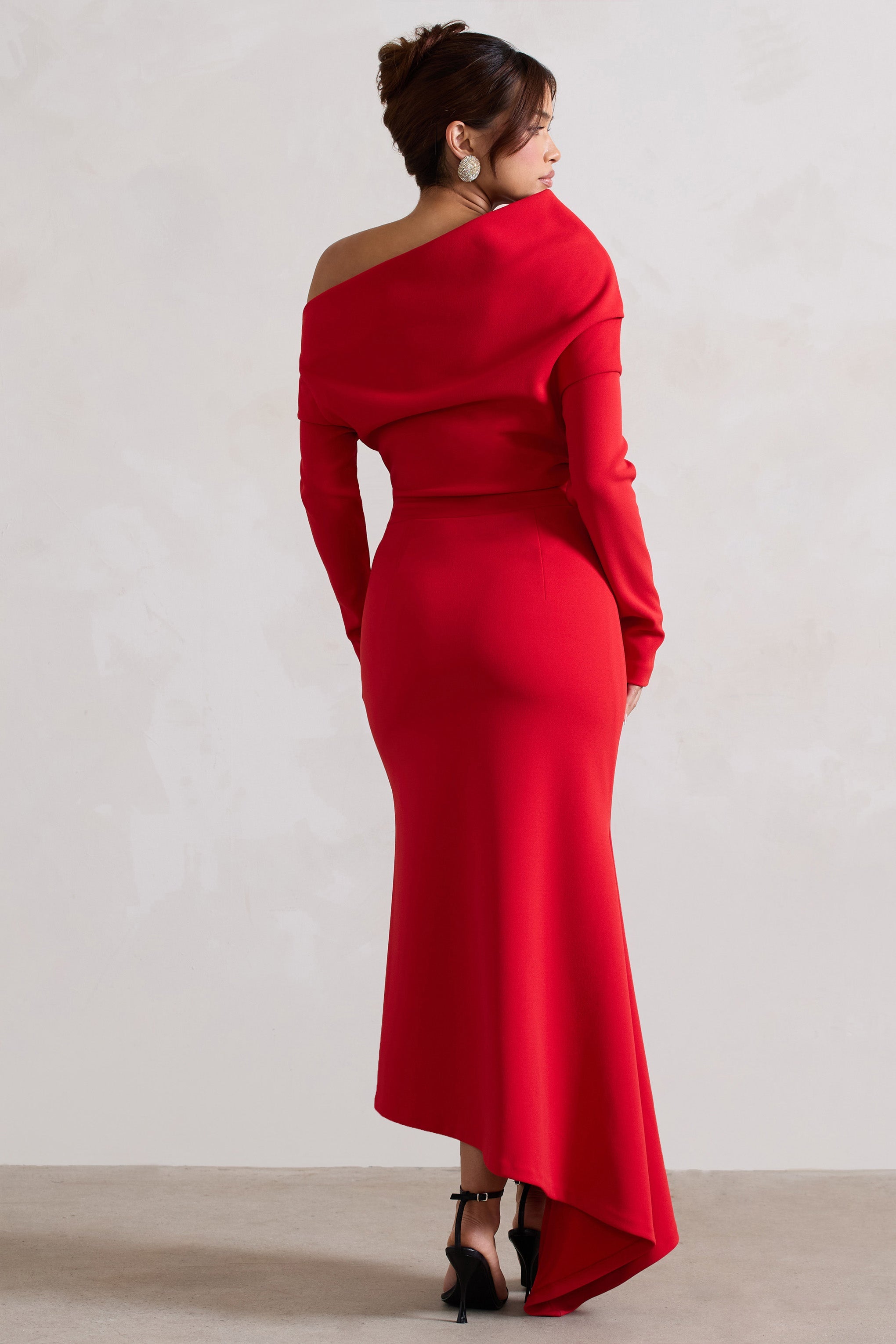 Lou | Red One-Shoulder Asymmetric Maxi Dress-Sowoom
