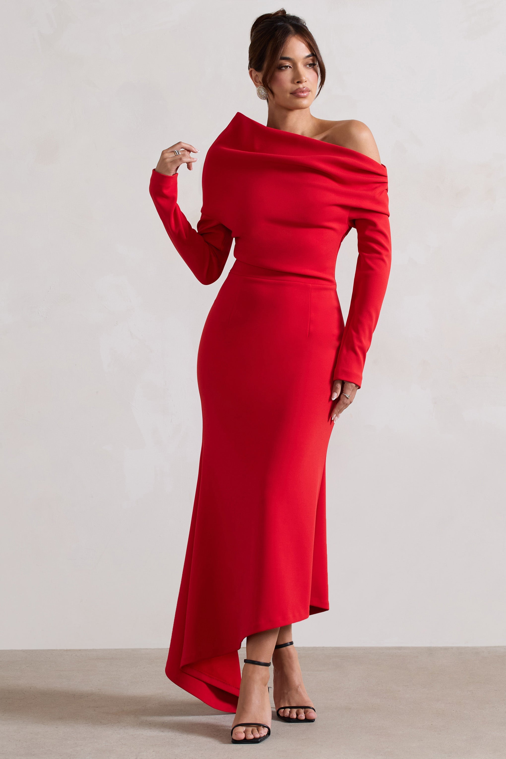 Lou | Red One-Shoulder Asymmetric Maxi Dress-Sowoom