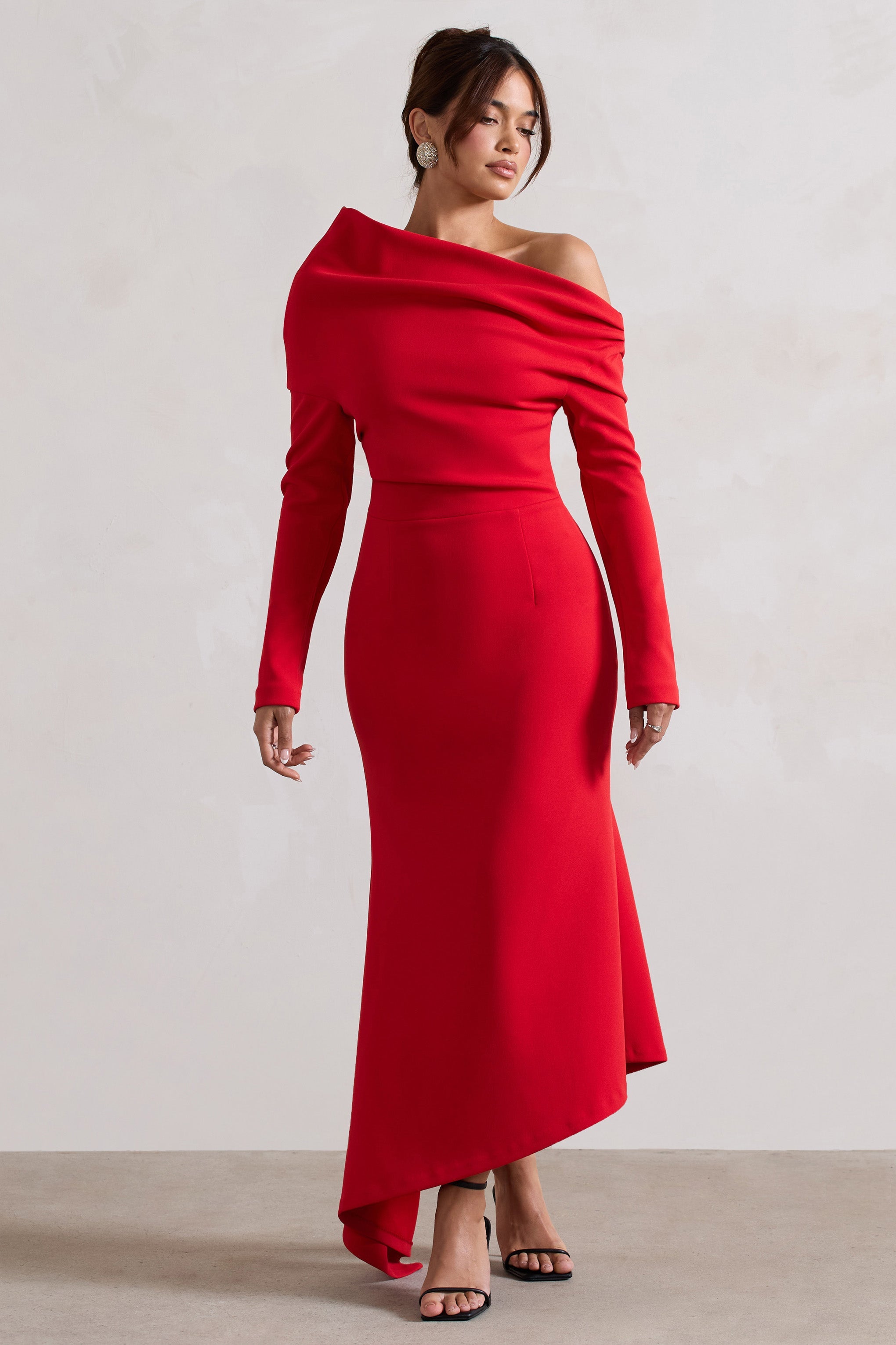 Lou | Red One-Shoulder Asymmetric Maxi Dress-Sowoom