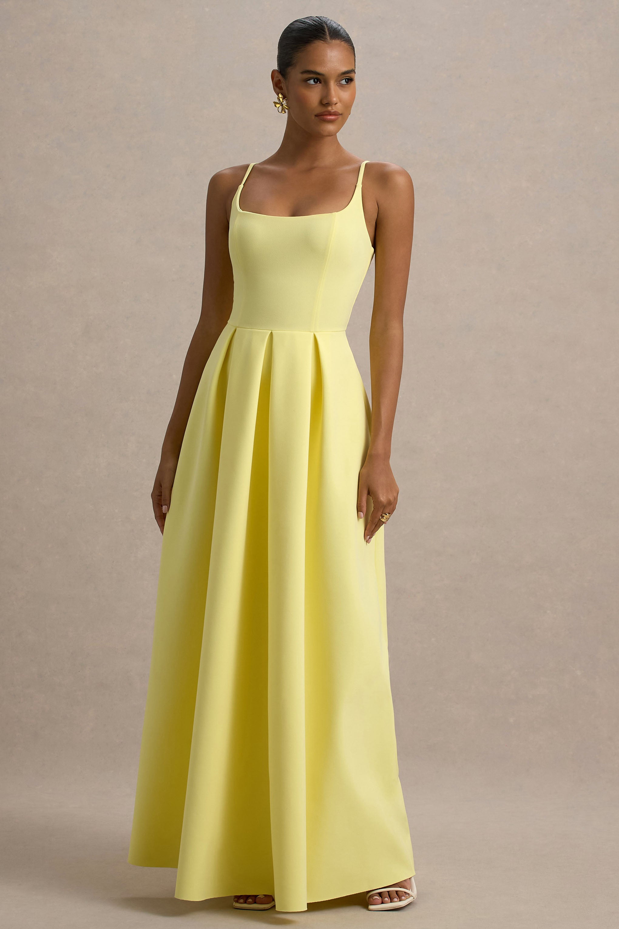 Bambina | Lemon Scoop-Neck Pleated Maxi Dress-Sowoom