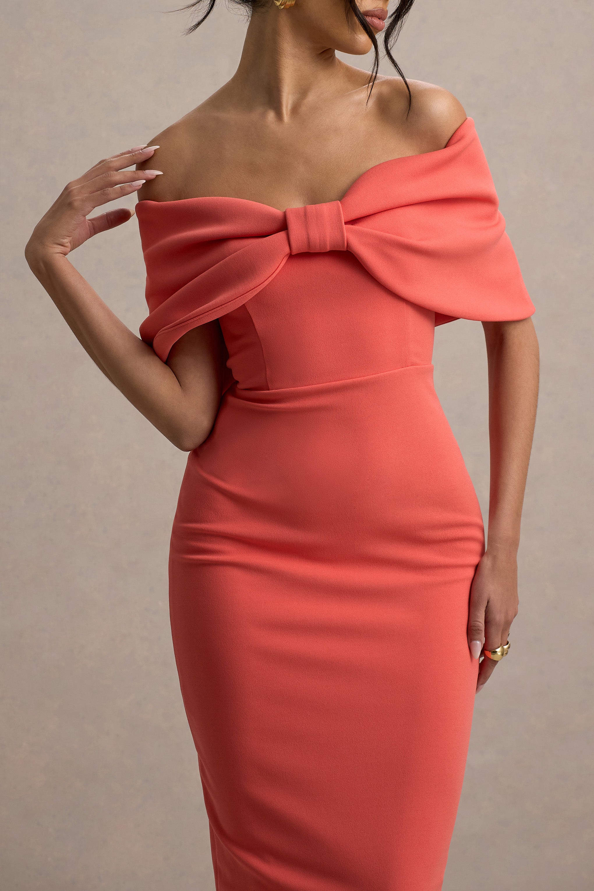Cornelia | Orange Strapless Maxi Dress With Oversized Bow-Sowoom