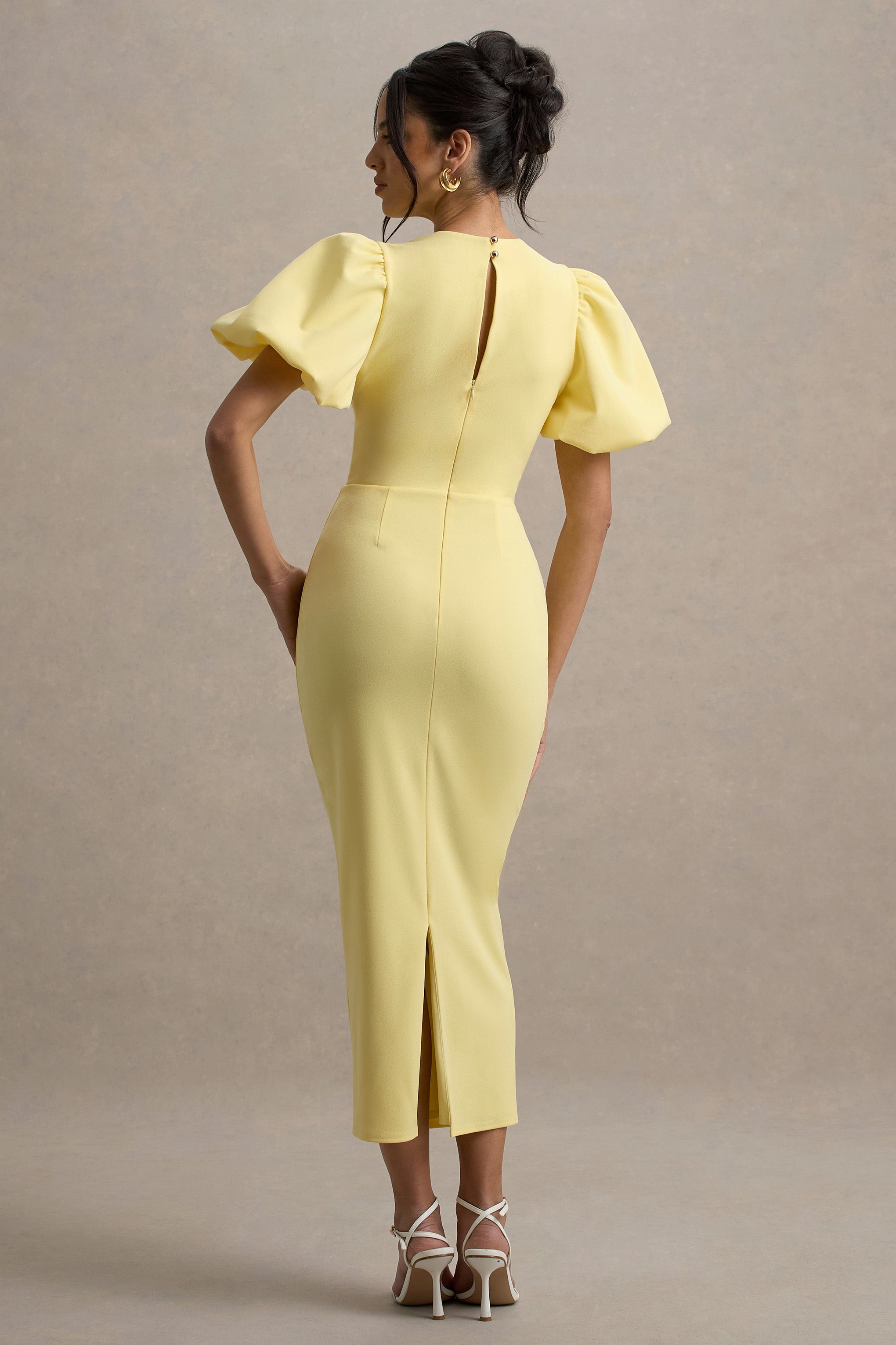 Dakota | Lemon Puff-Sleeve Midi Dress-Sowoom