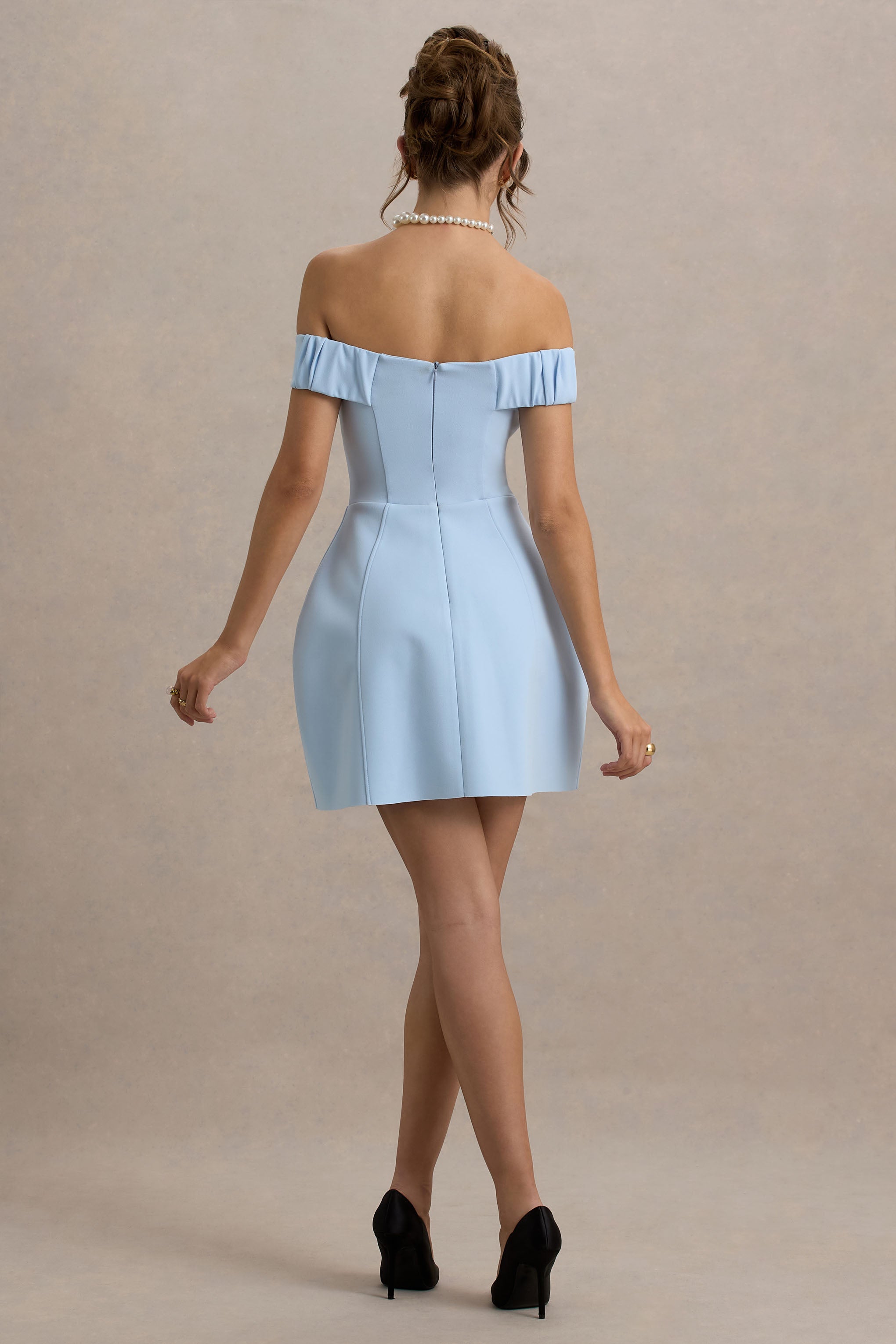 Lavender | Powder Blue Sweetheart Mini Dress With Bow Detail-Sowoom