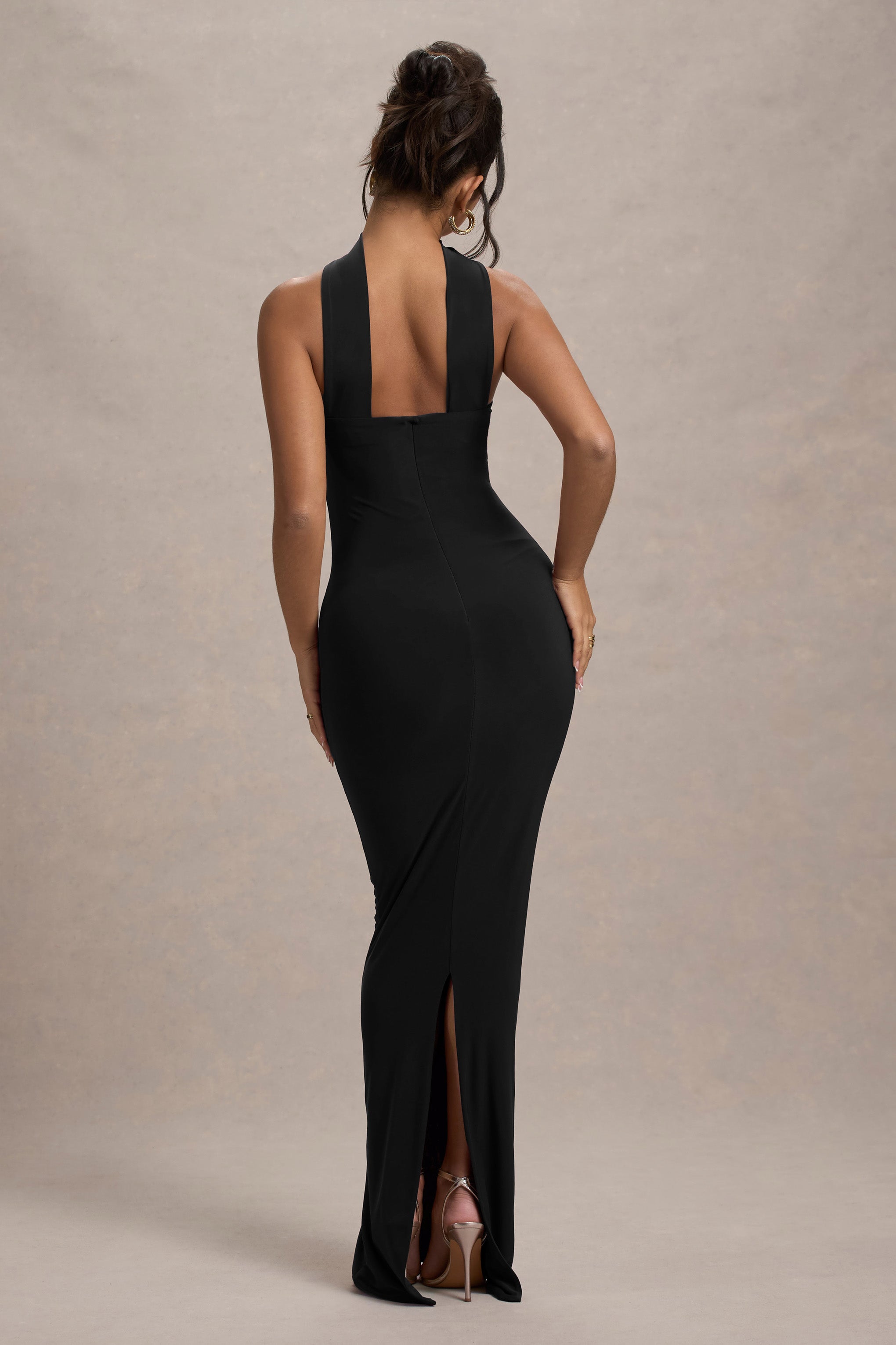 Nobu | Black Bandeau Maxi Dress With Halter-Collar-Sowoom