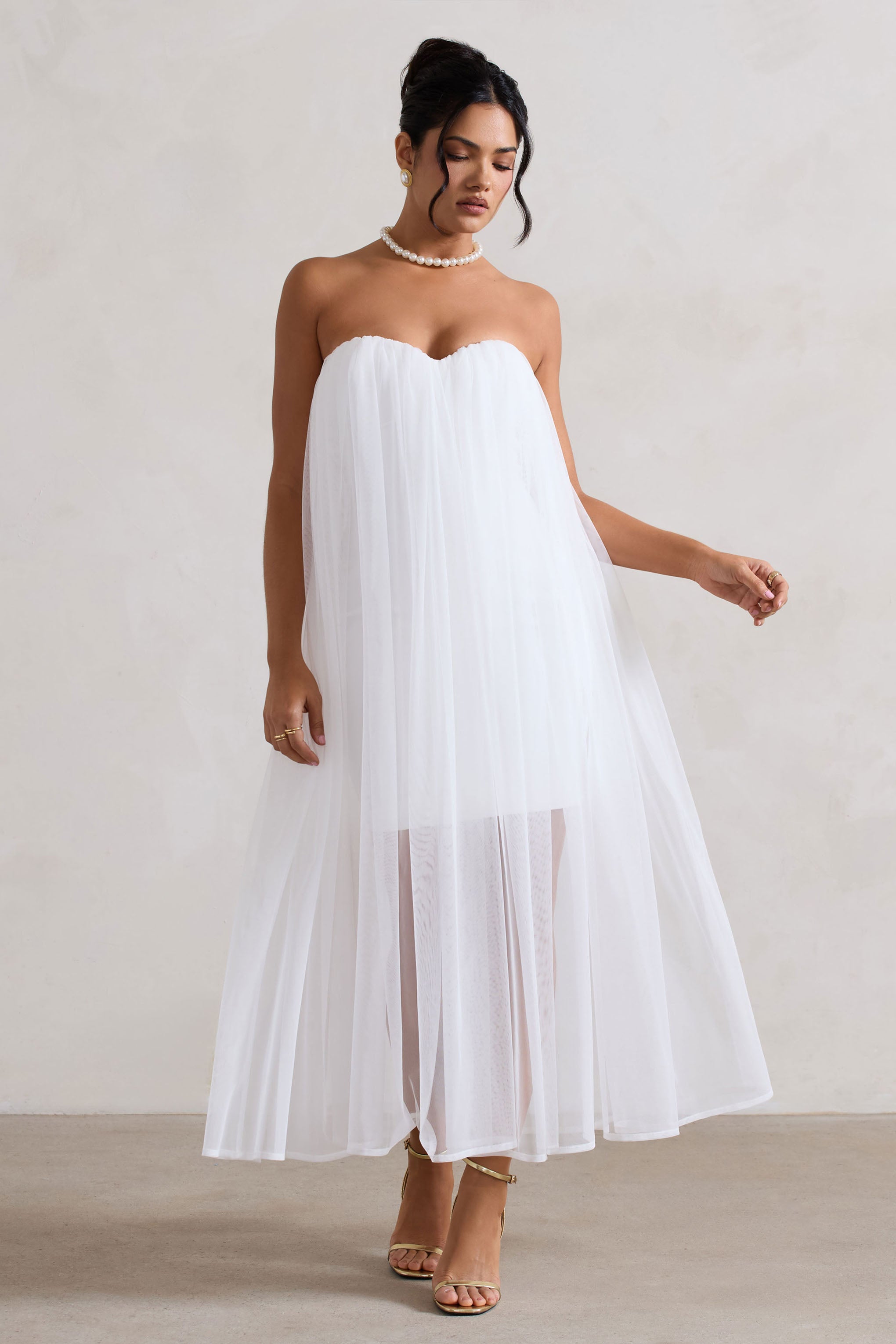 Dreamland | Ivory Sweetheart Corset Mini Dress With Tulle Overlay-Sowoom