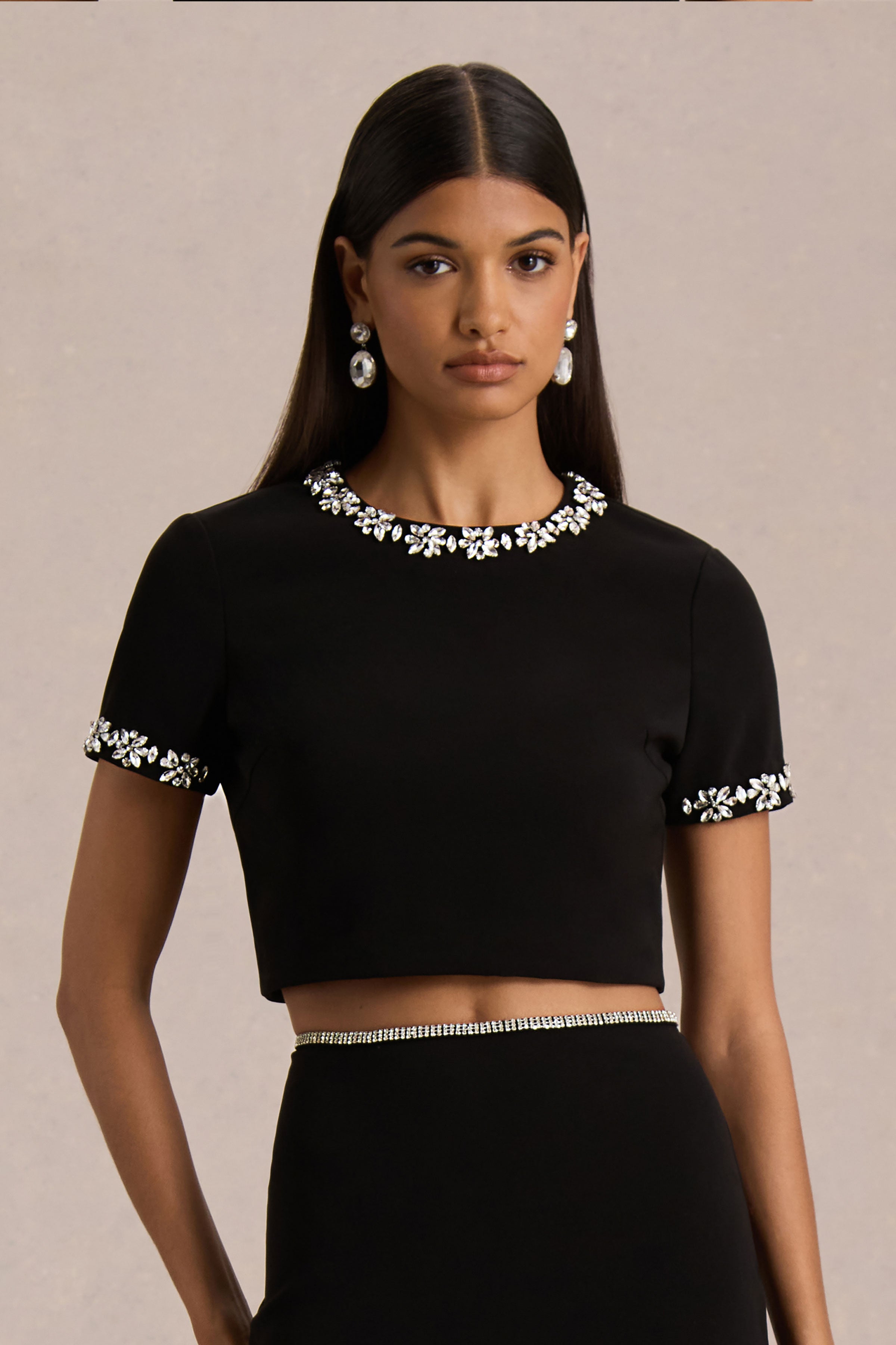 Salma | Black Hand-Embellished Top-Sowoom