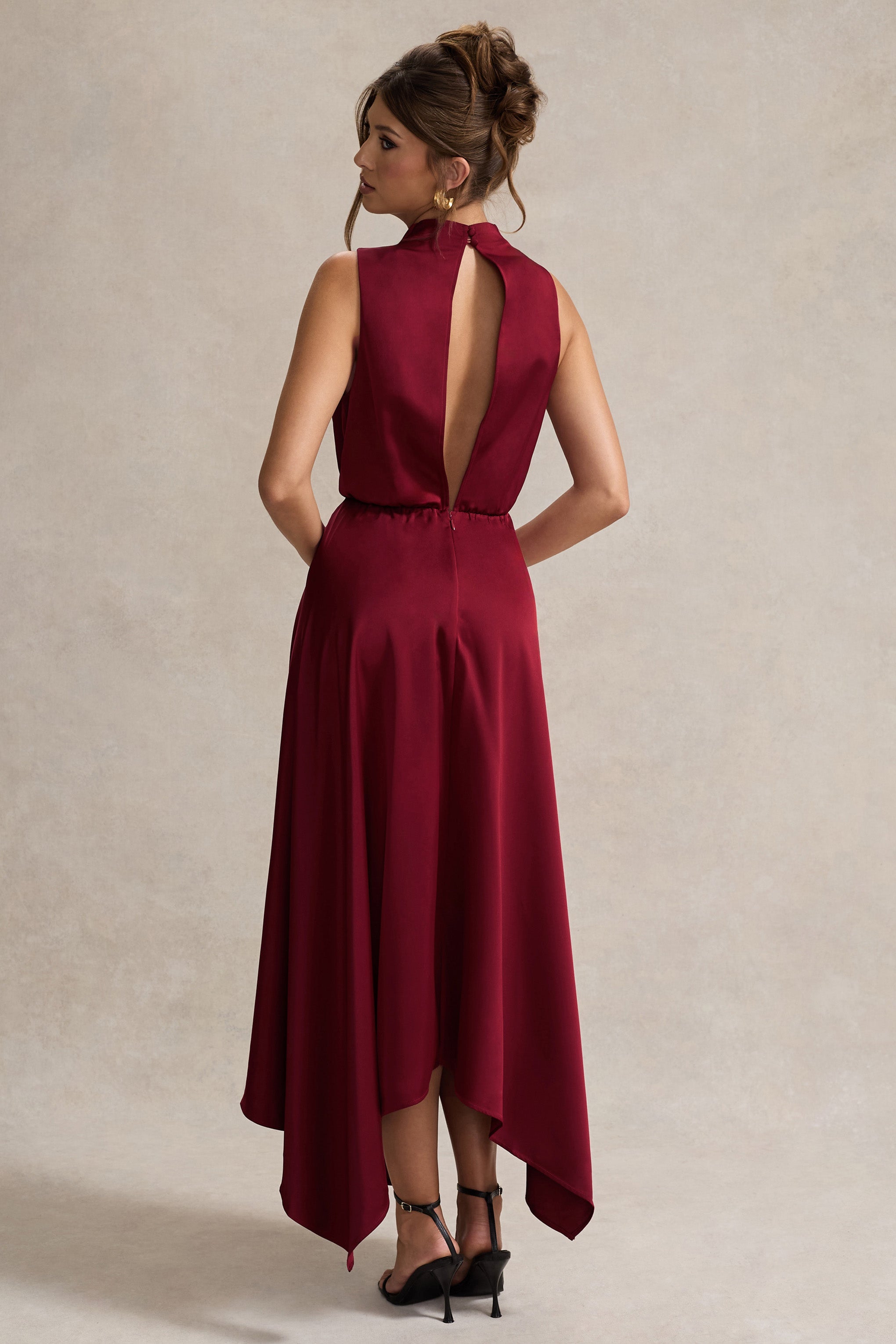 Kerri | Berry Satin Cowl-Neck Maxi Dress-Sowoom