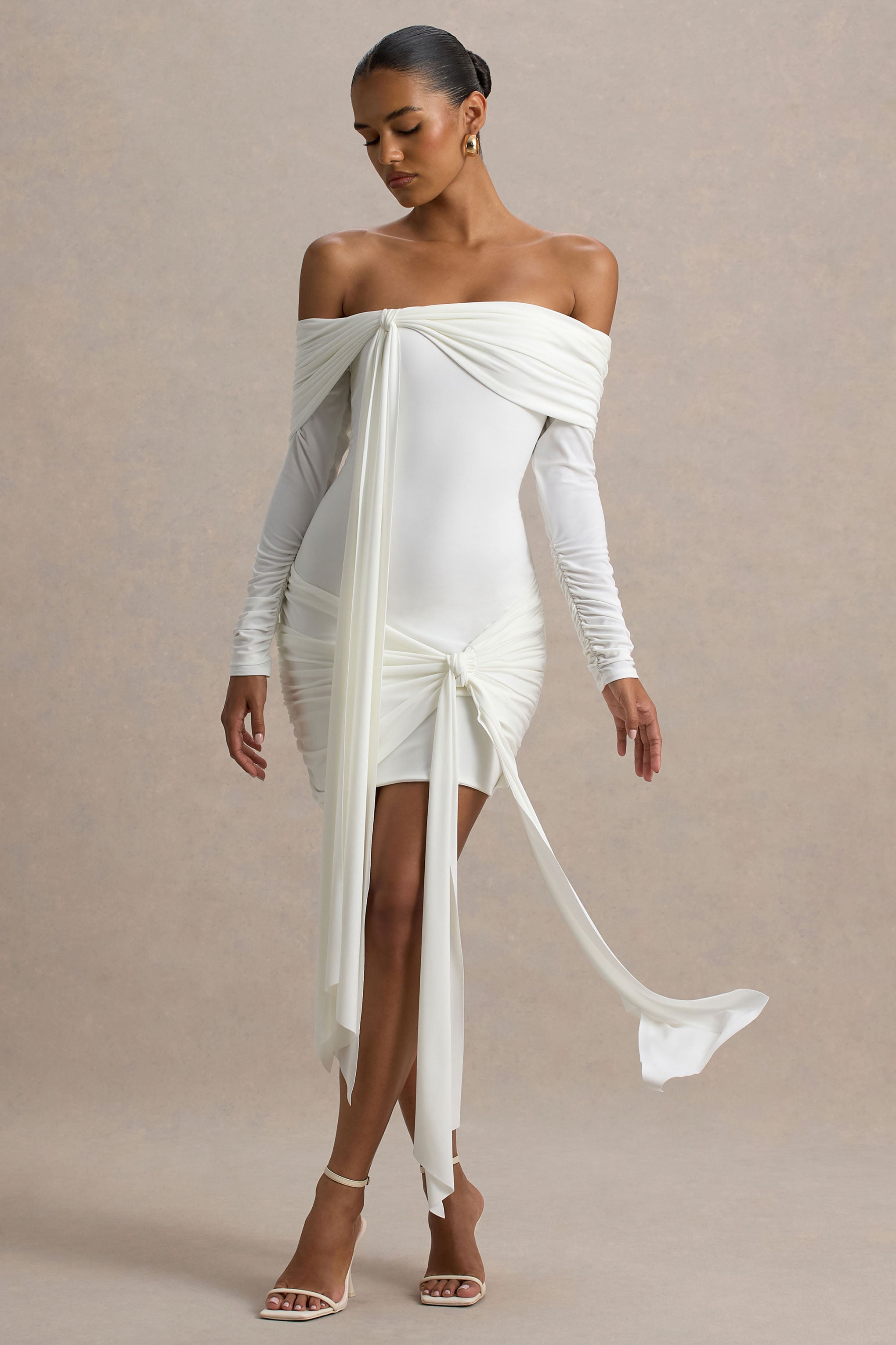 Essie | White Bardot Wrap Mini Dress With Sash Detail-Sowoom