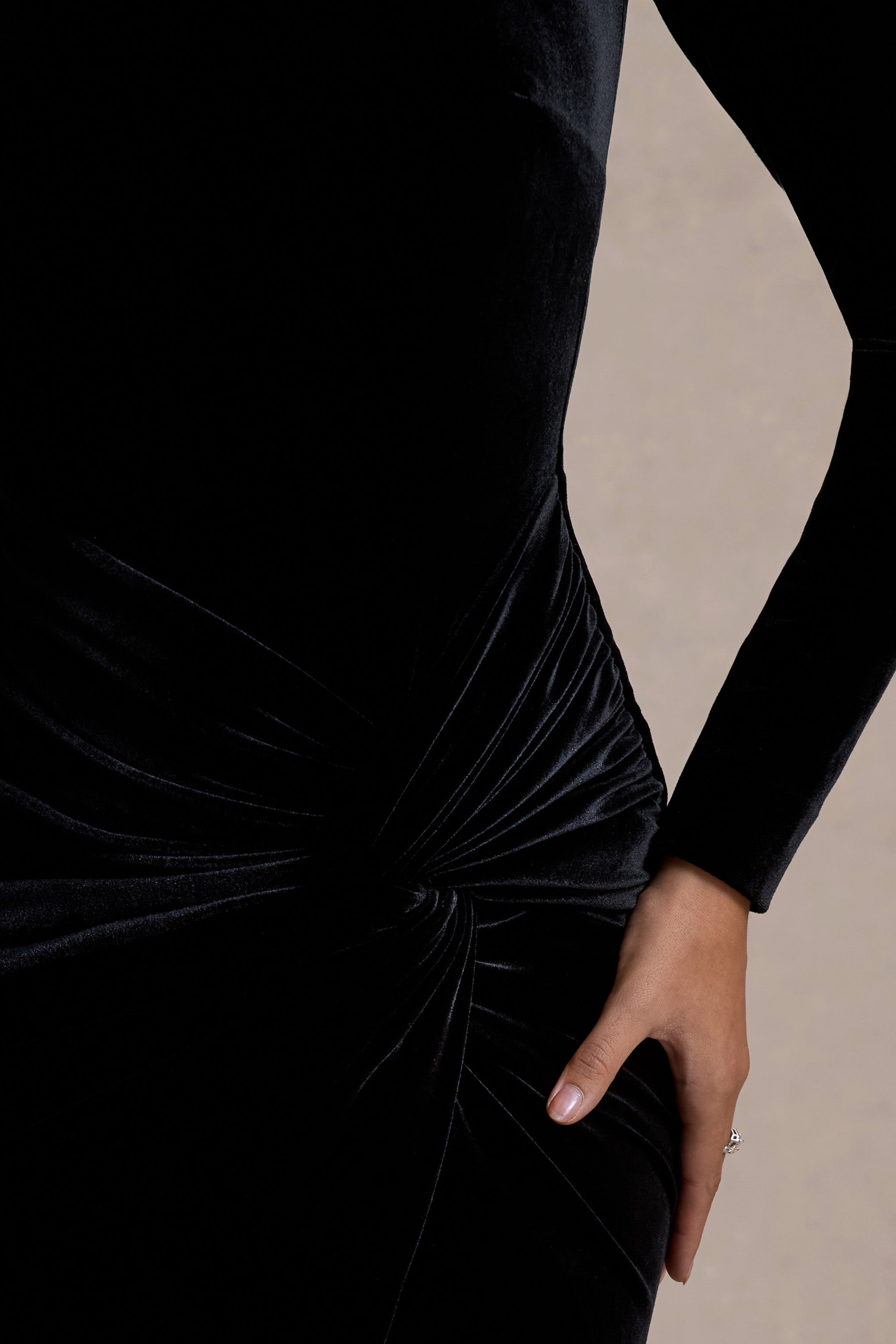 Love Lost | Black Velvet Embellished Twist Maxi Dress-Sowoom