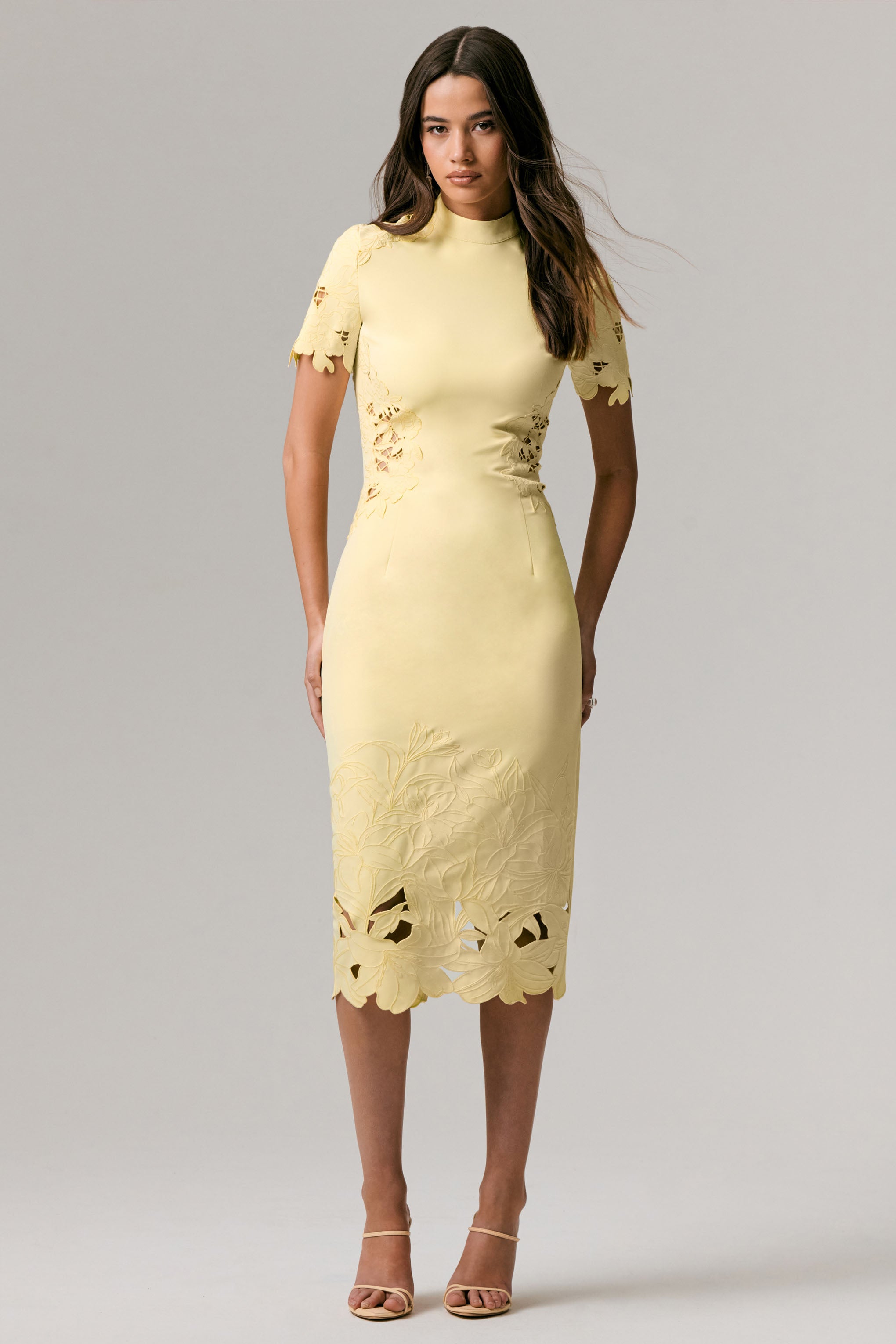 Guest List | Lemon High-Neck Midi Dress With Cut-Out Crochet Detailing-Sowoom