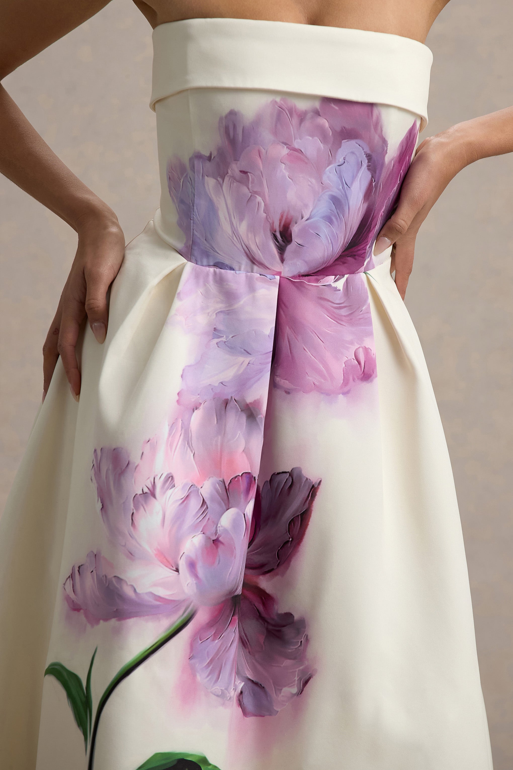 Annalise | Peony Floral Print Bandeau Skater Midi Dress-Sowoom