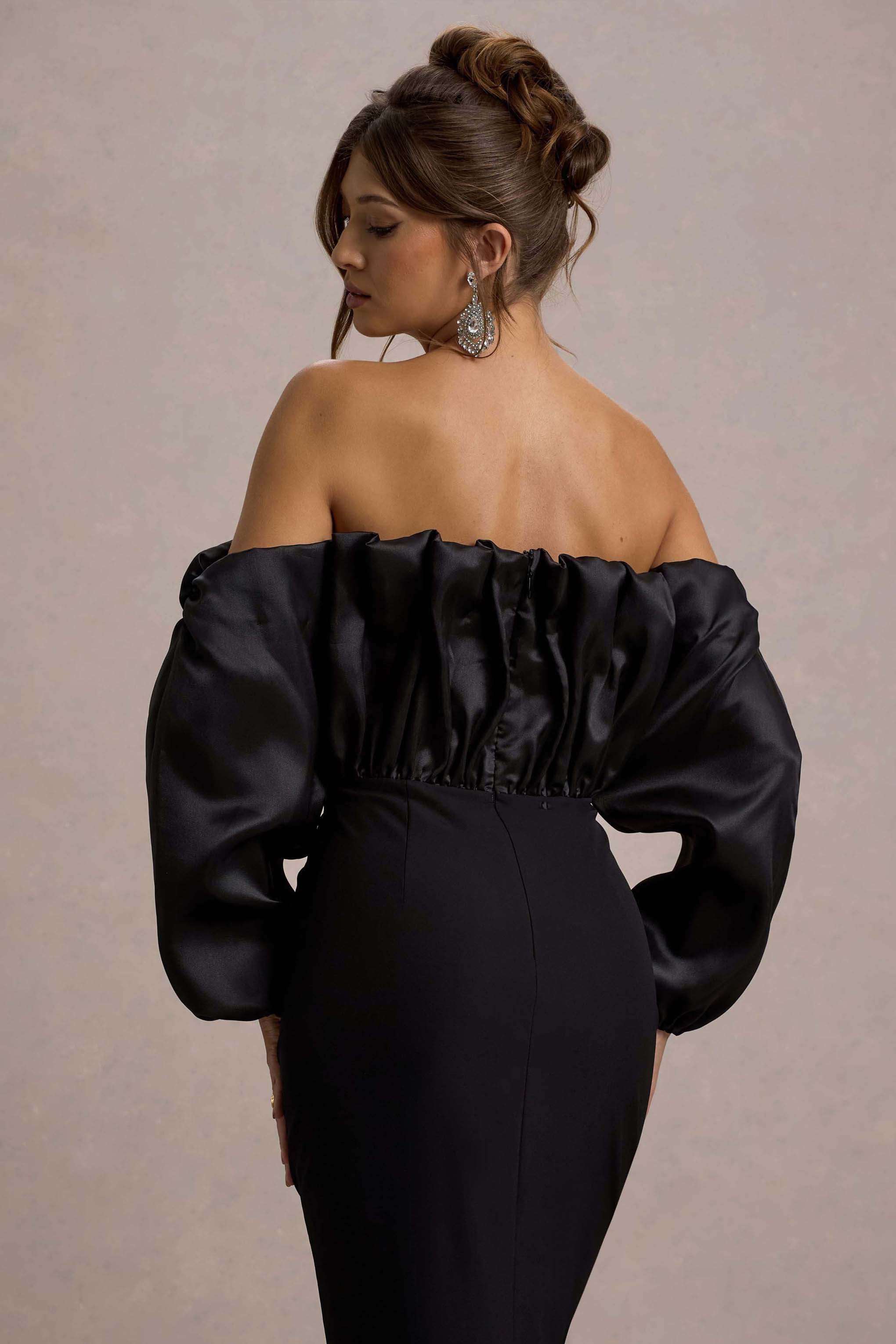 Cyrene | Black Ruffled Maxi Dress-Sowoom