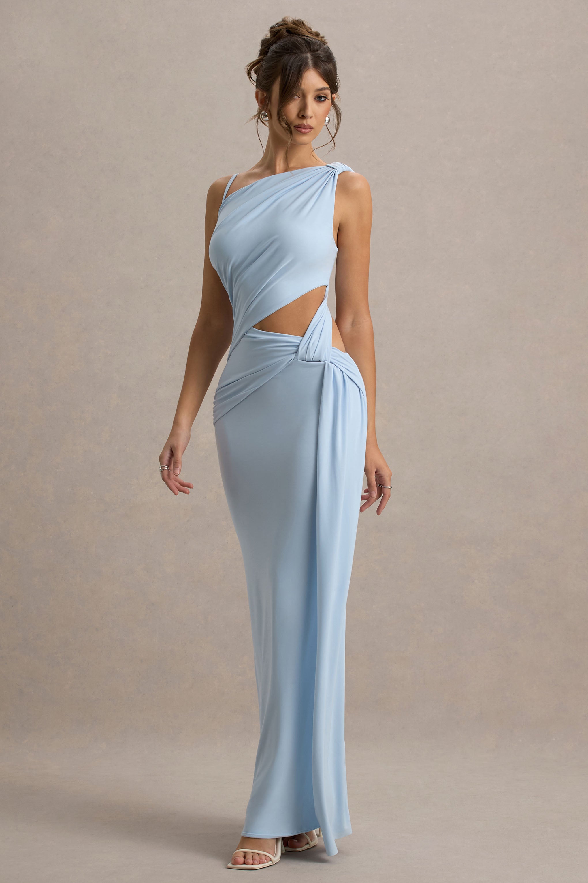 Storm | Powder Blue Asymmetric Maxi Dress With Cut-Out Details-Sowoom