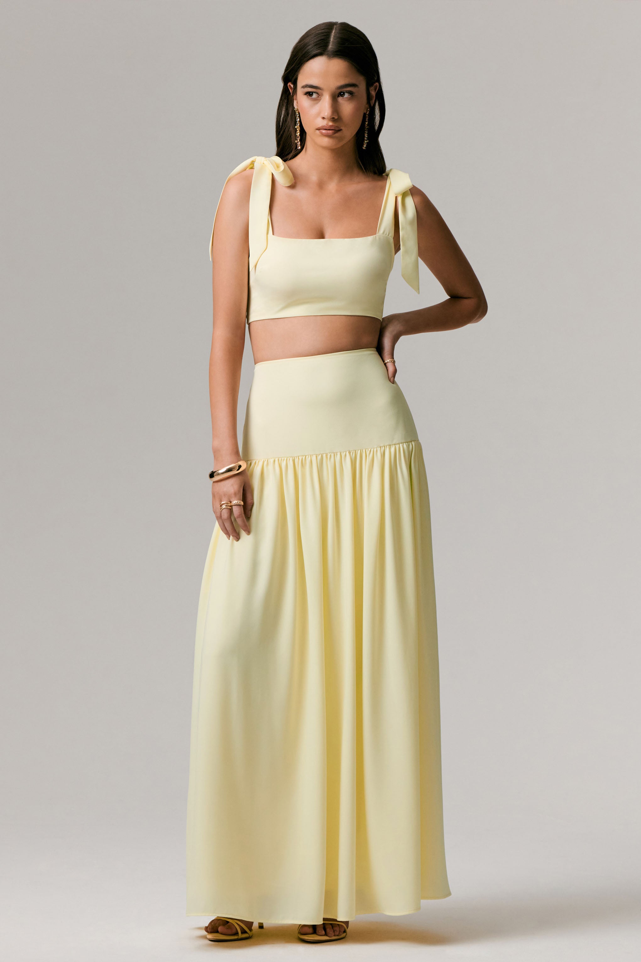 Reminiscent | Lemon Ruched Maxi Skirt-Sowoom