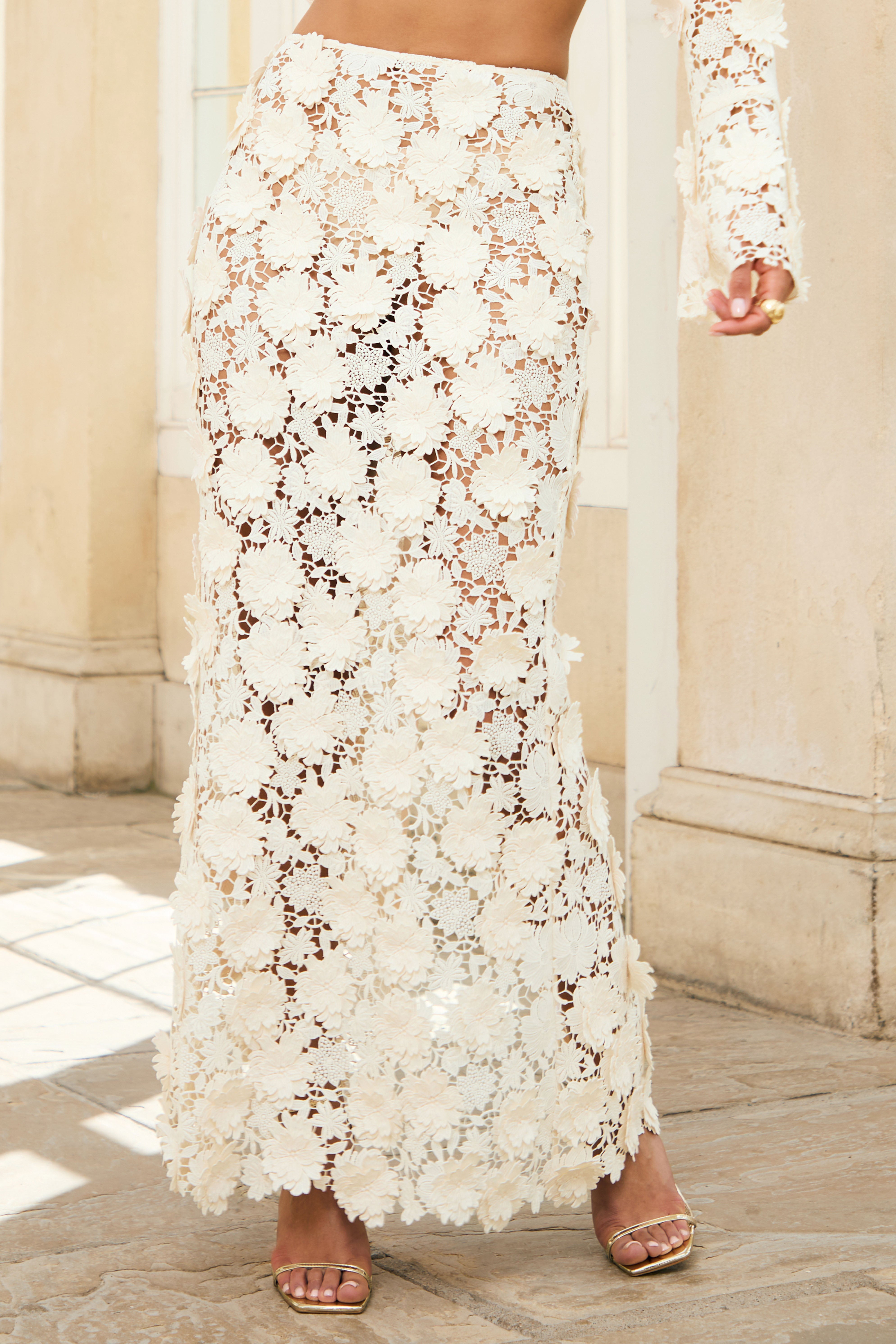 Kingston | Cream Lace Maxi Skirt-Sowoom